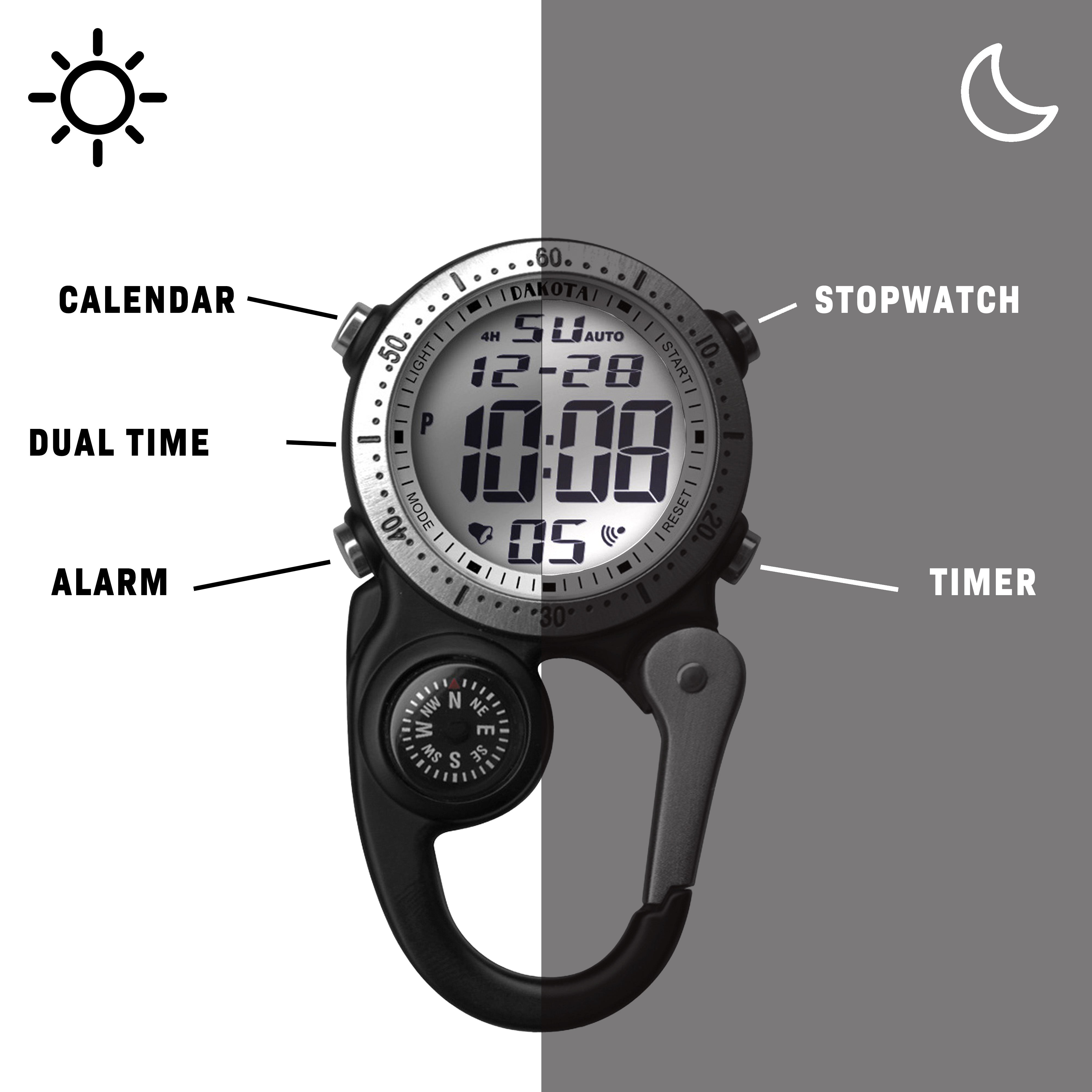 Digital Clip Watch in Black