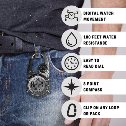 Digital Clip Watch in Silver