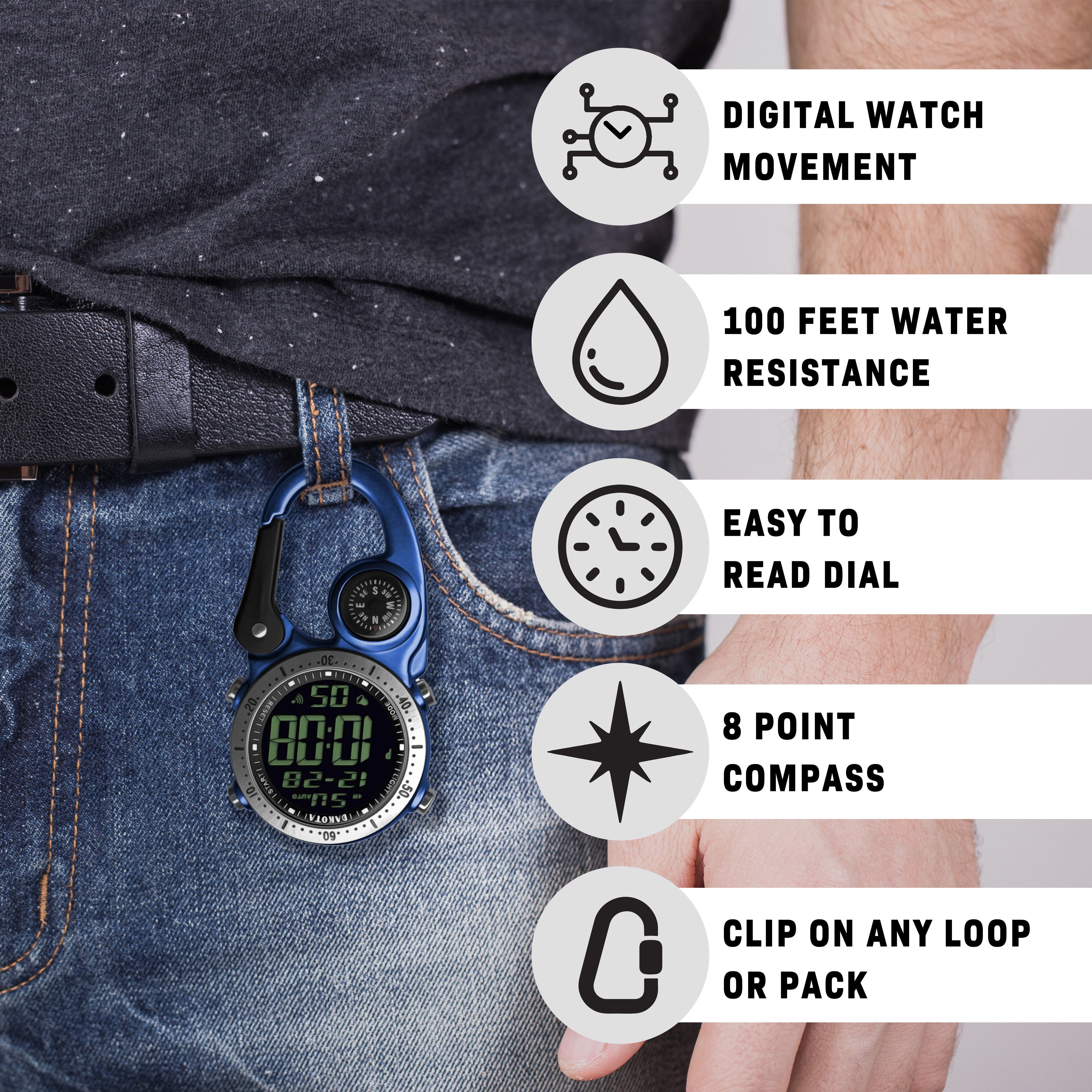 Digital Clip Watch in Blue