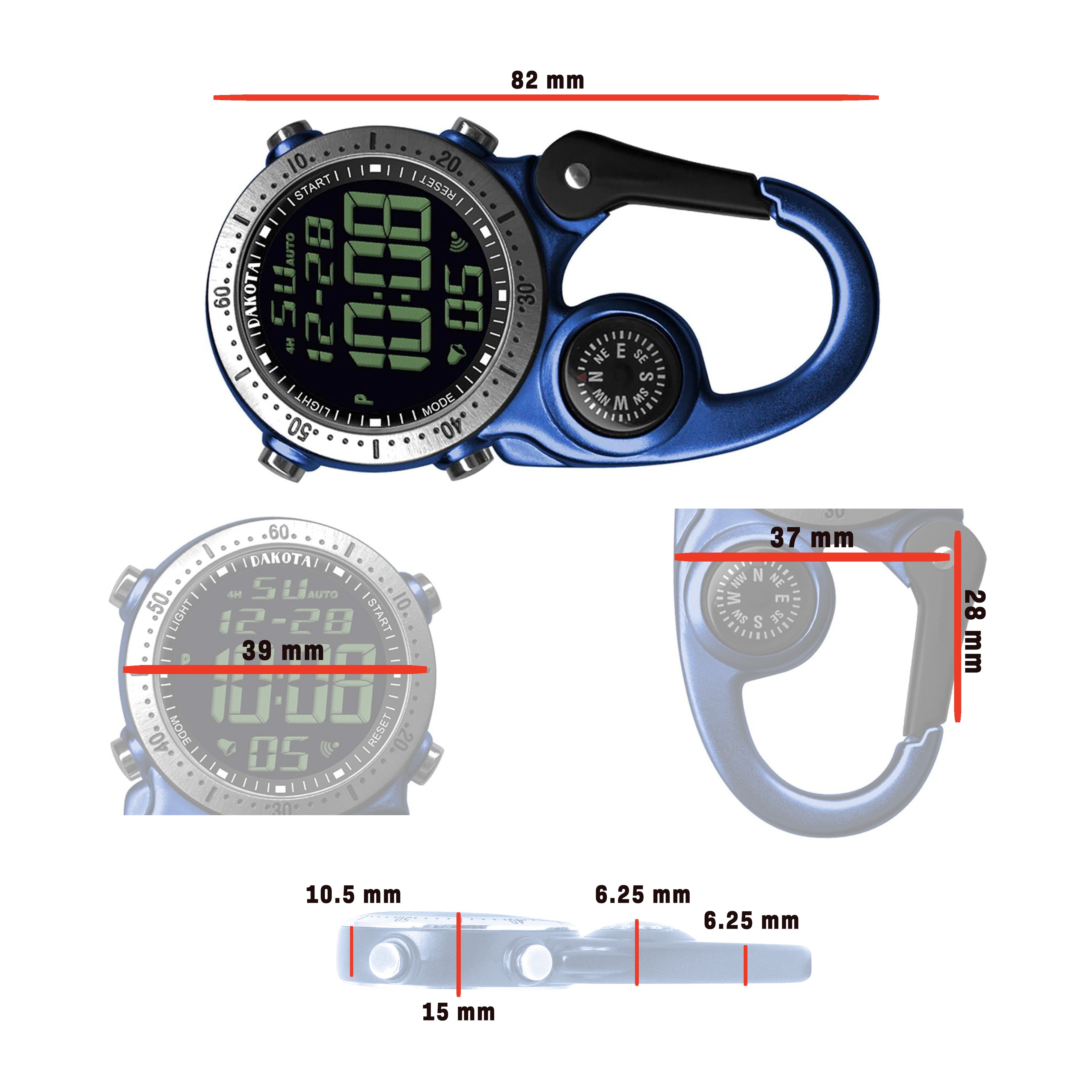 Digital Clip Watch in Blue