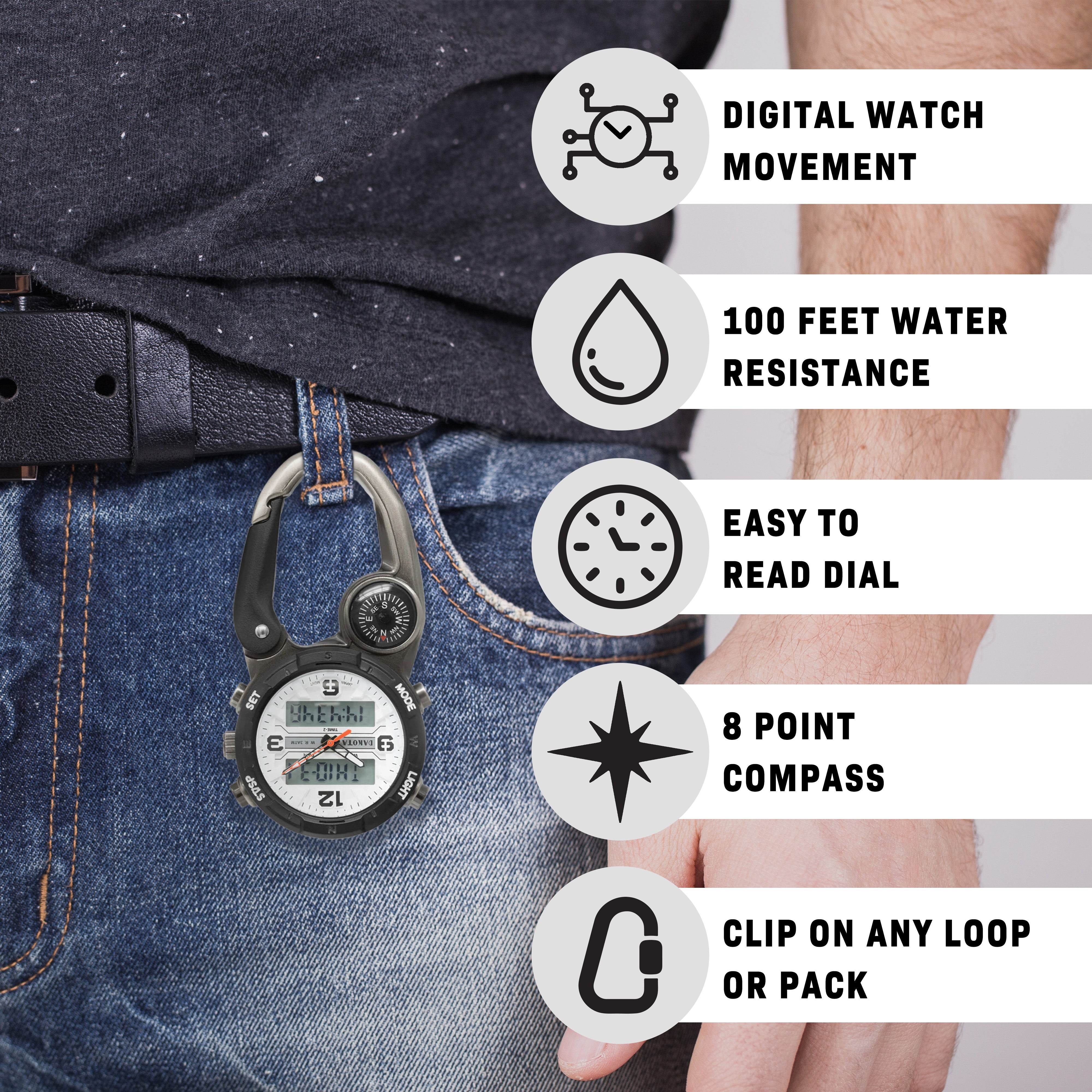 Analog Digital Military Clip Watch