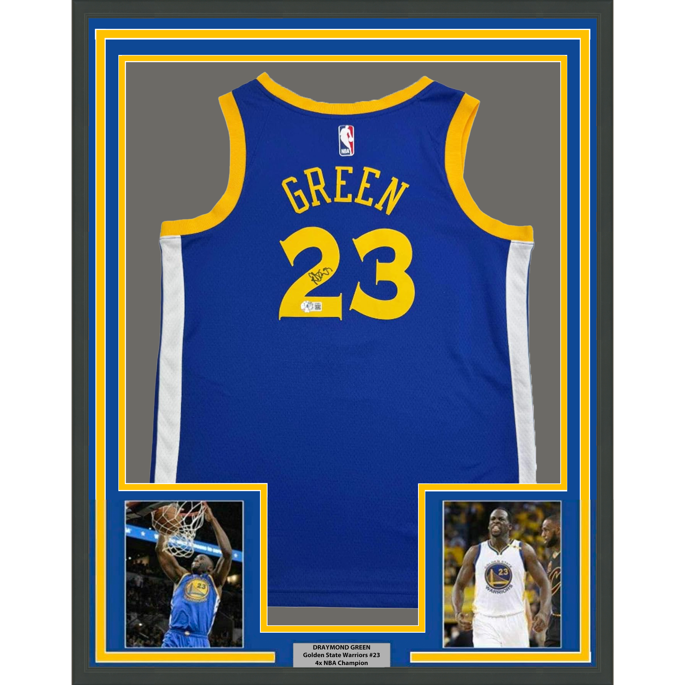 Framed Autographed/Signed Draymond Green 35x39 Golden State Blue Basketball Jersey Beckett BAS COA