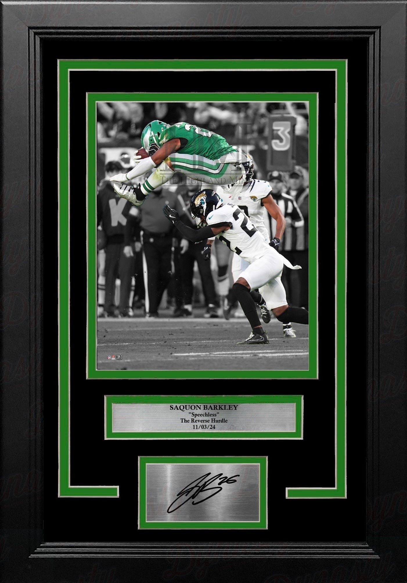 Philadelphia Eagles Saquon Barkley Reverse Hurdle 8x10 Framed Football Photo with Engraved Autograph