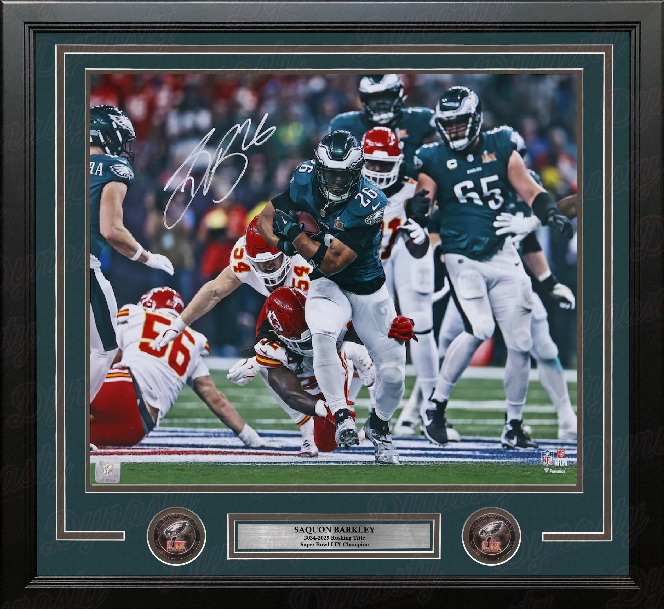 Autographed Philadelphia Eagles Saquon Barkley Super Bowl LIX Action 11" x 14" Framed Football Photo