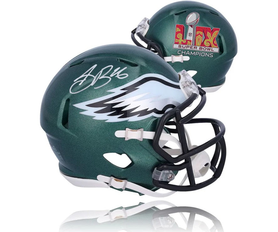 Autographed Philadelphia Eagles Saquon Barkley Super Bowl LIX Champions Football Mini-Helmet