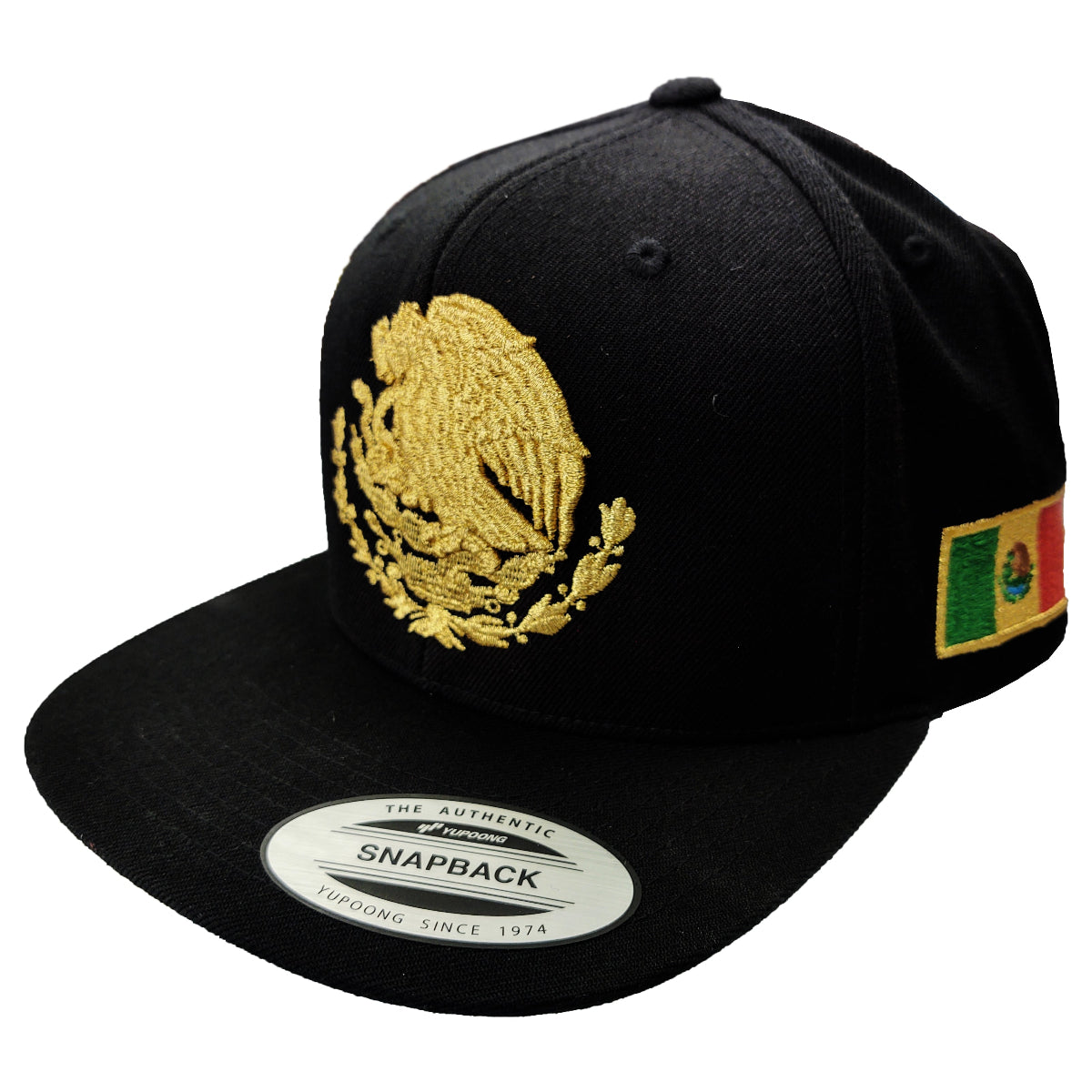 Embroidered Snapback Mexico Shield Black & Gold Hat