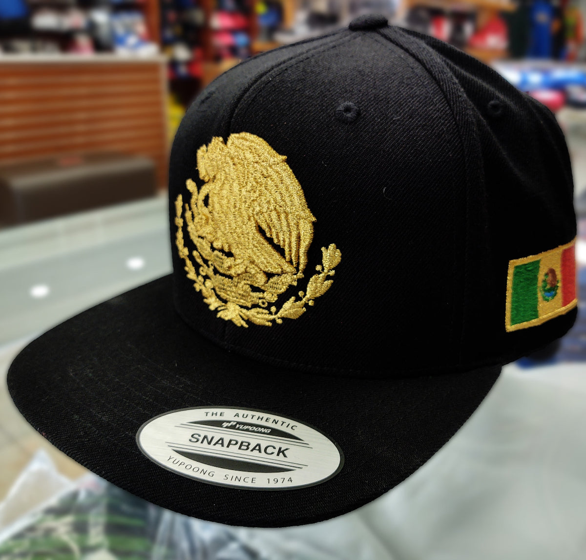 Embroidered Snapback Mexico Shield Black & Gold Hat