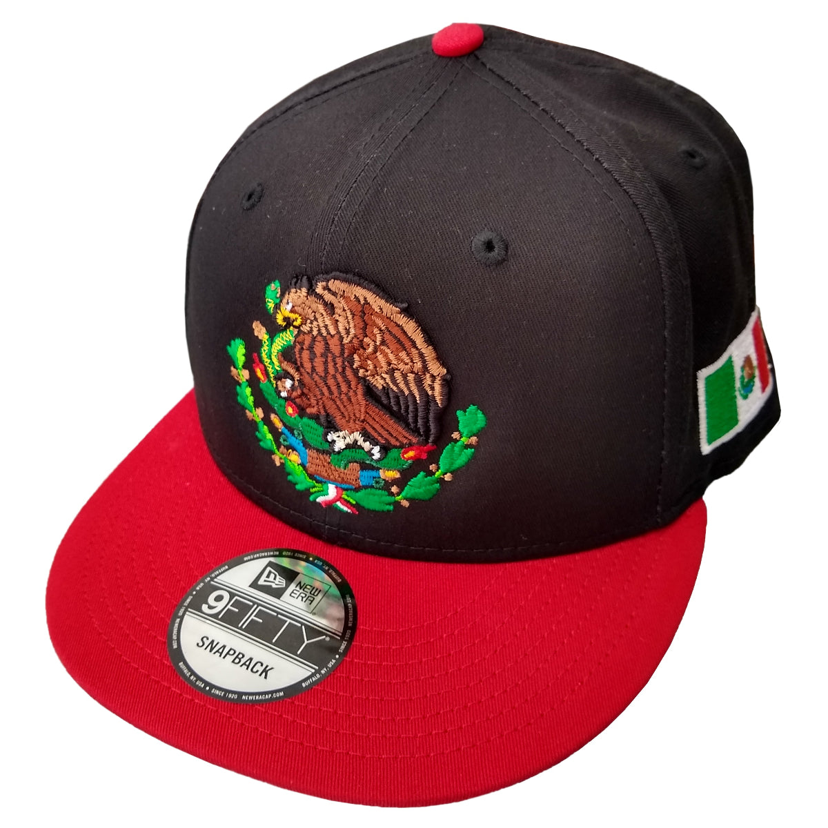 Embroidered Snapback Shield & Mexico Flag Black & Red Hat