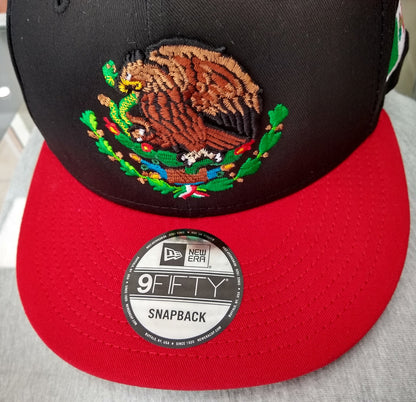 Embroidered Snapback Shield & Mexico Flag Black & Red Hat
