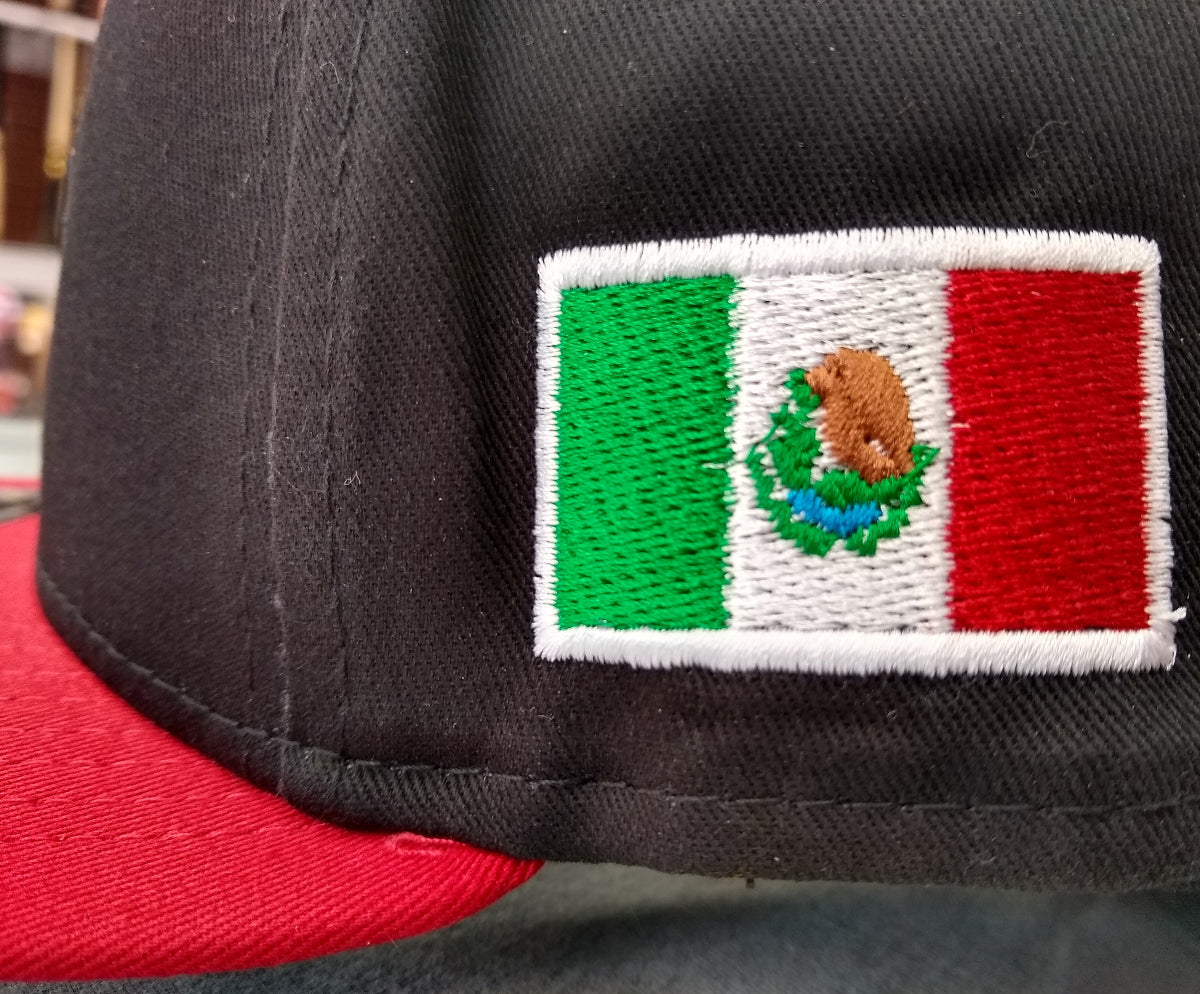 Embroidered Snapback Shield & Mexico Flag Black & Red Hat