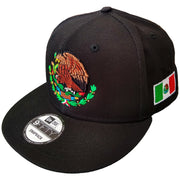 Embroidered Shield & Mexico Flag Snapback Black Hat