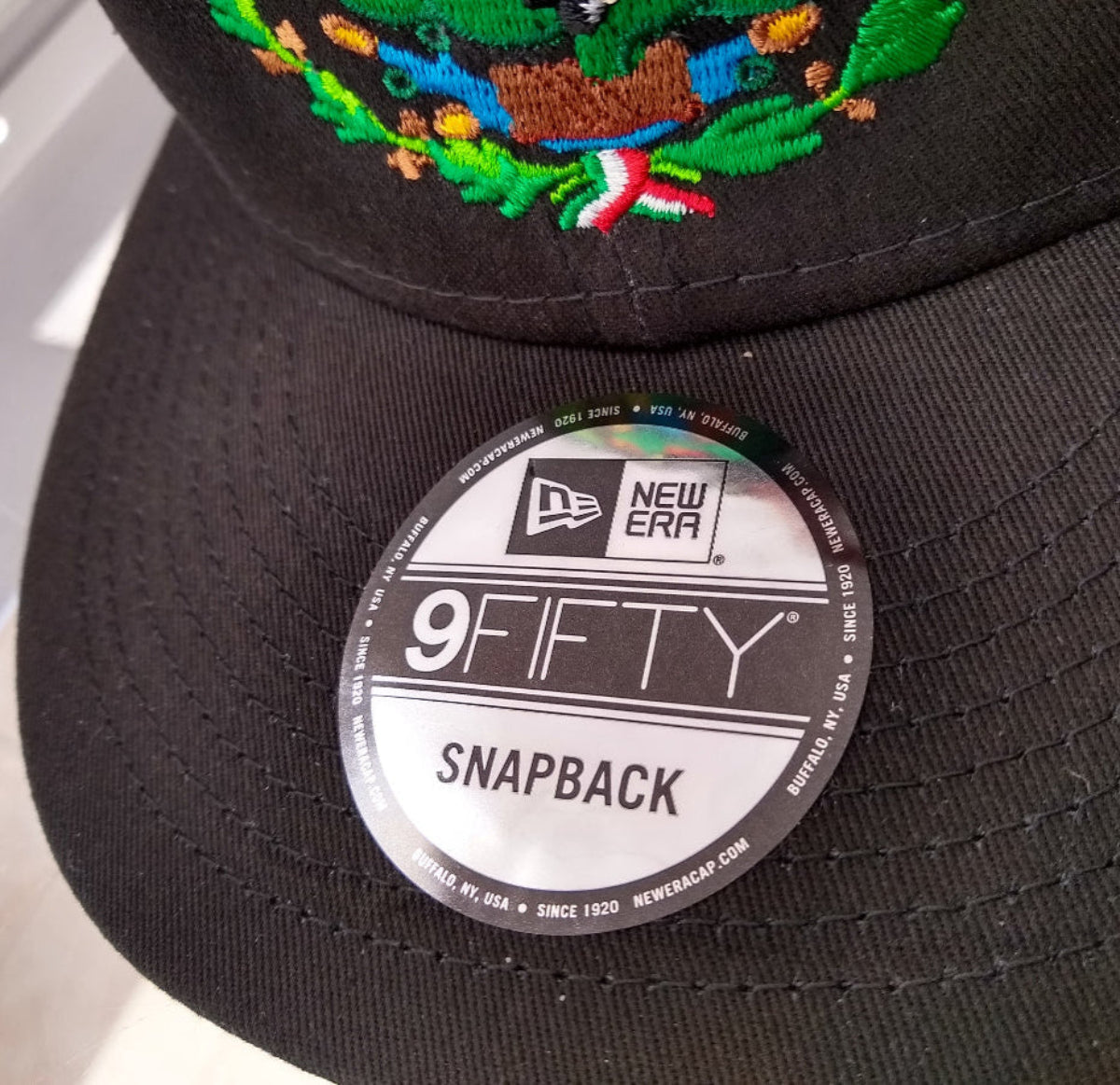 Embroidered Shield & Mexico Flag Snapback Black Hat