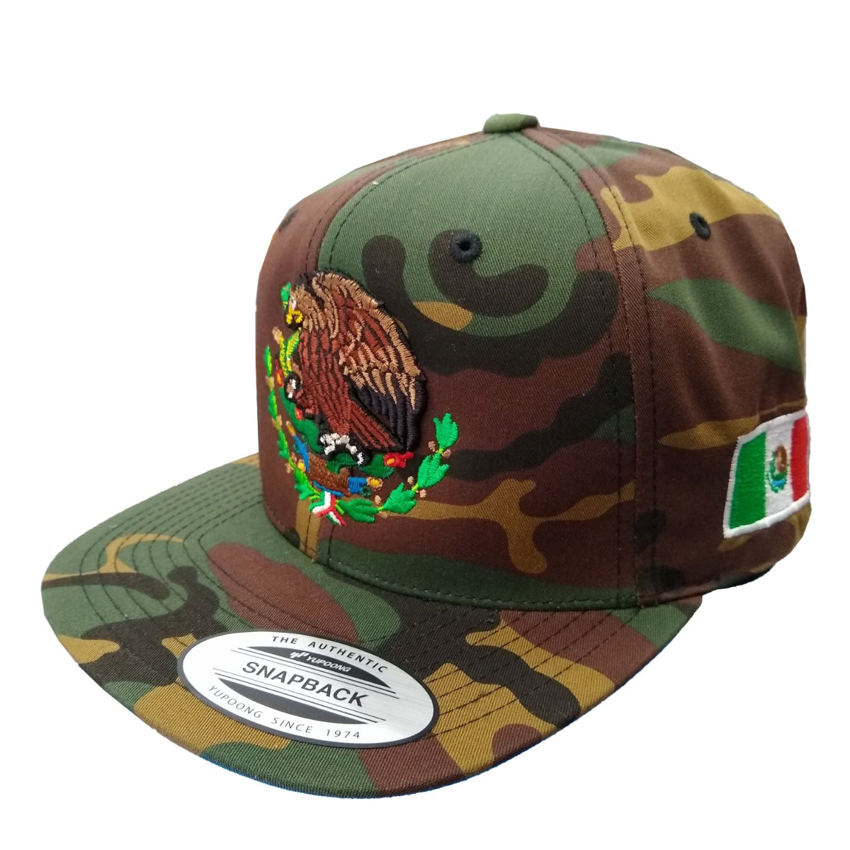 Embroidered Shield & Mexico Flag Snapback Camouflage Hat