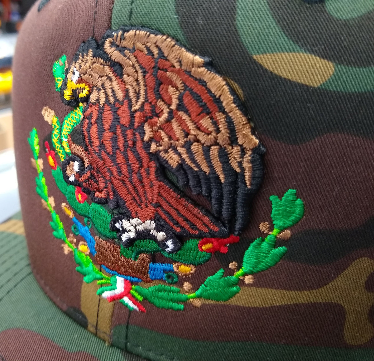 Embroidered Shield & Mexico Flag Snapback Camouflage Hat