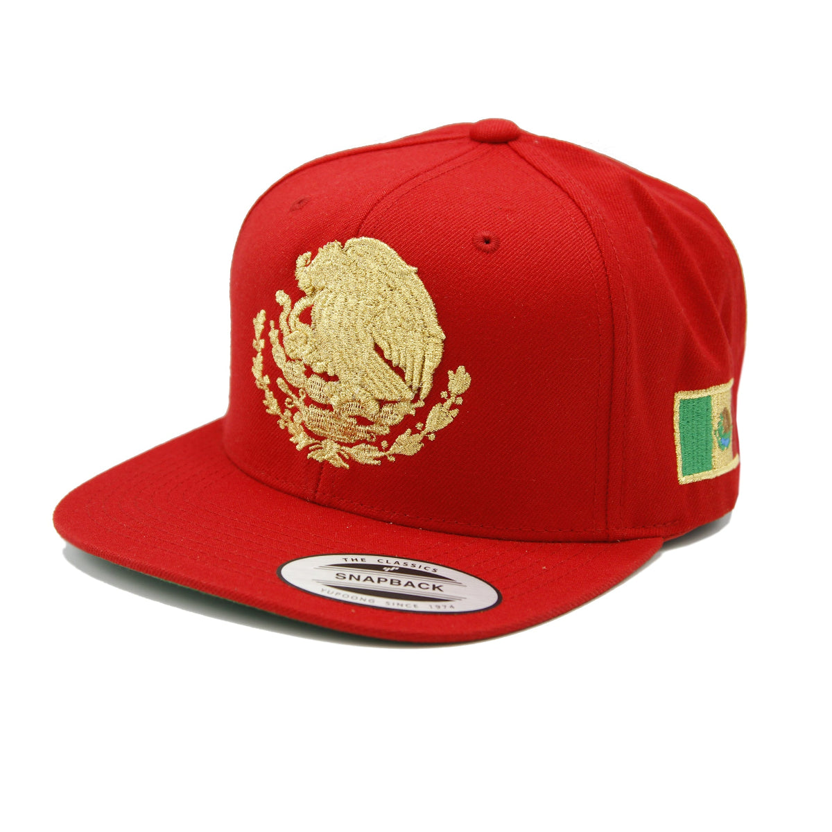 Embroidered Shield & Mexico Flag Red & Gold Snapback Hat