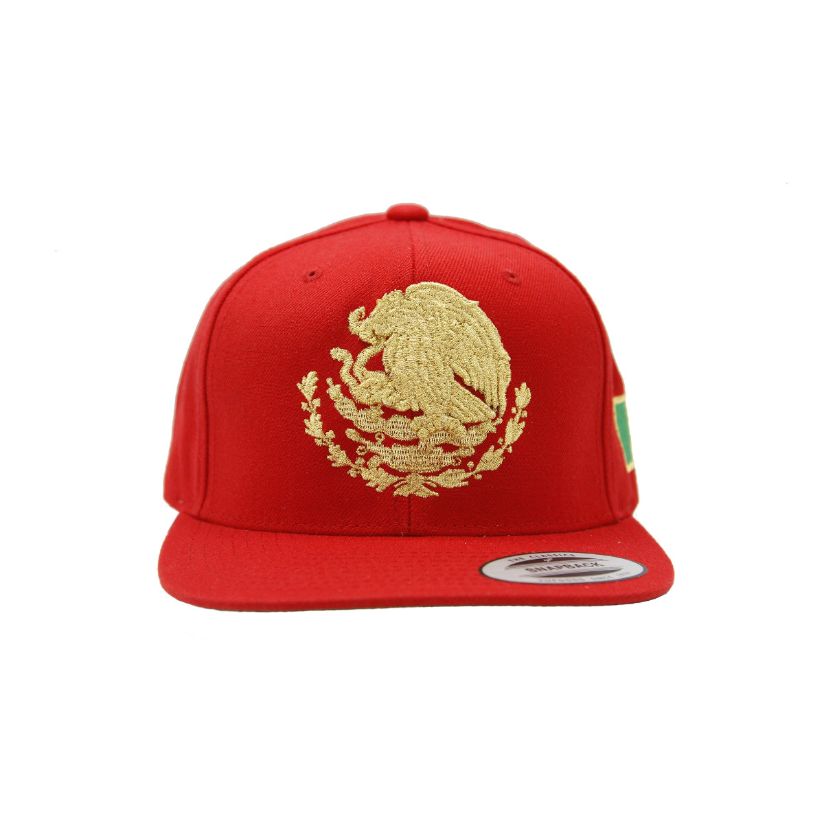 Embroidered Shield & Mexico Flag Red & Gold Snapback Hat