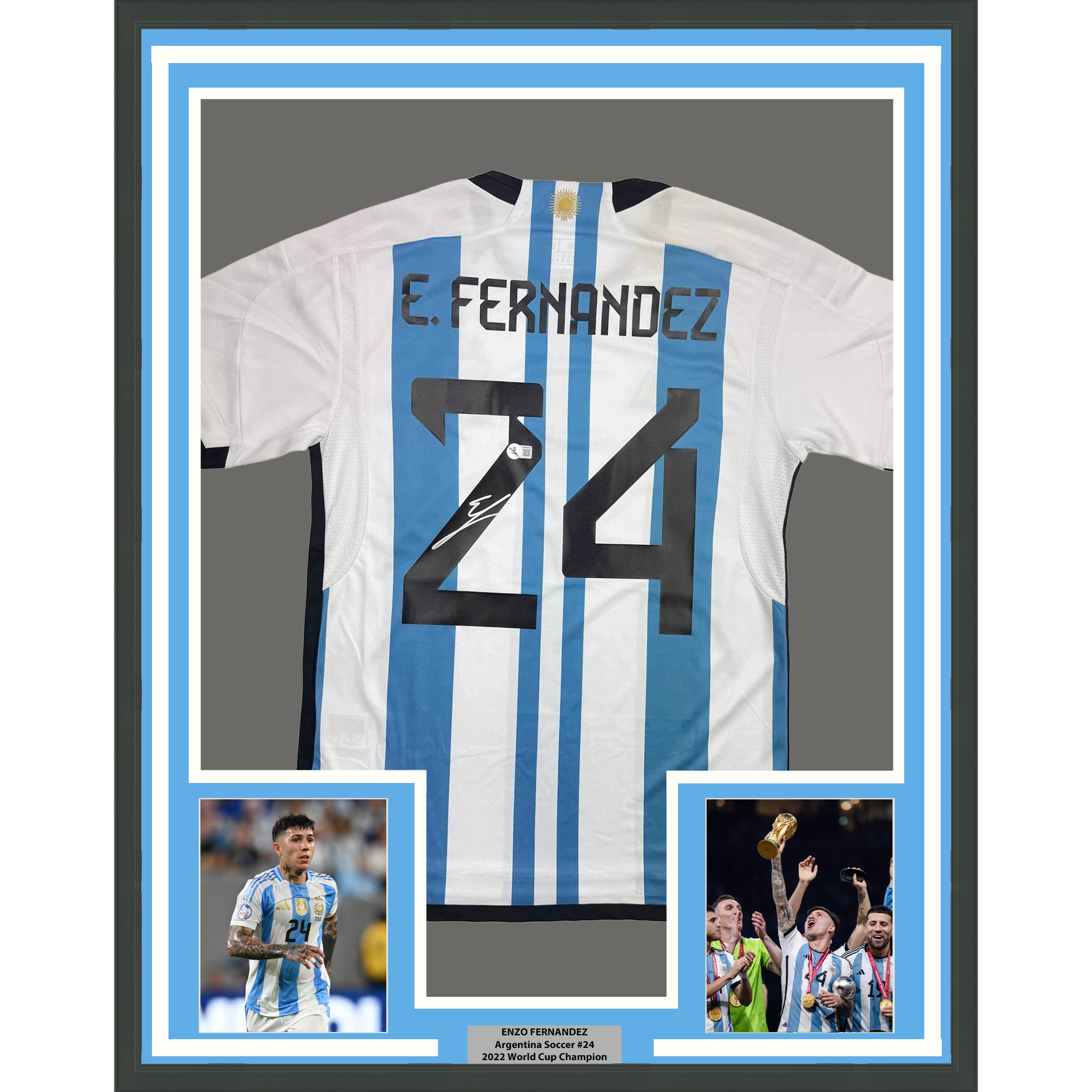 Autographed Enzo Fernandez 35x39 Argentina Blue/White Soccer World Cup Jersey