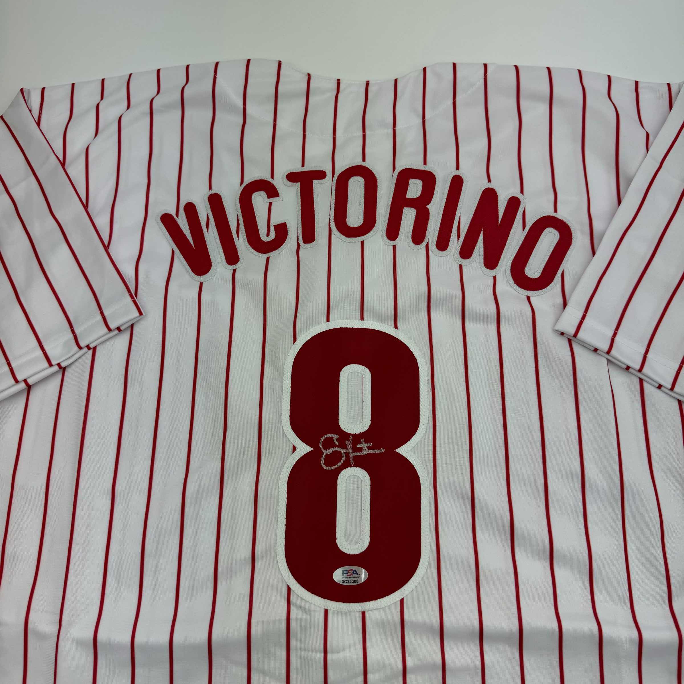 Autographed Shane Victorino Philadelphia Pinstripe Baseball Jersey