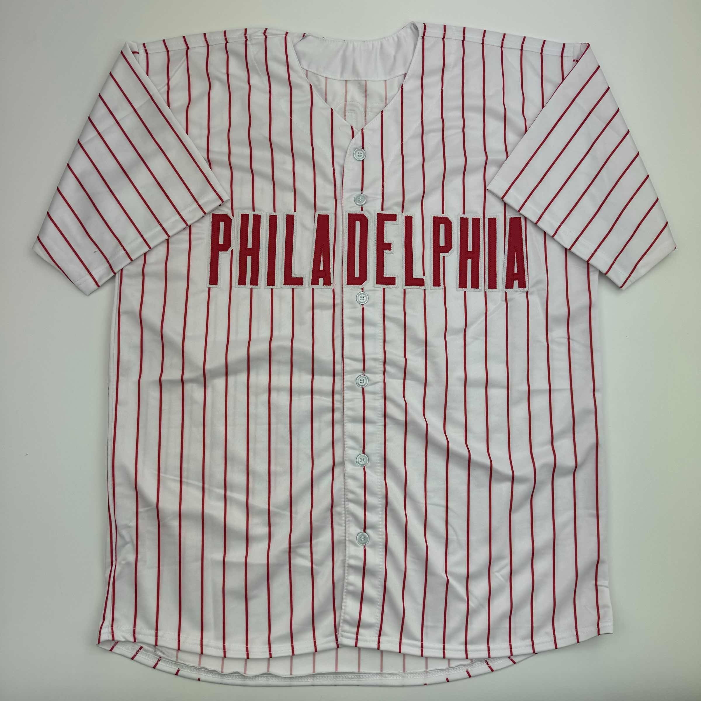 Autographed Shane Victorino Philadelphia Pinstripe Baseball Jersey