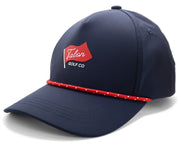 Blue Baseball Hat with Red Rope Flag Logo