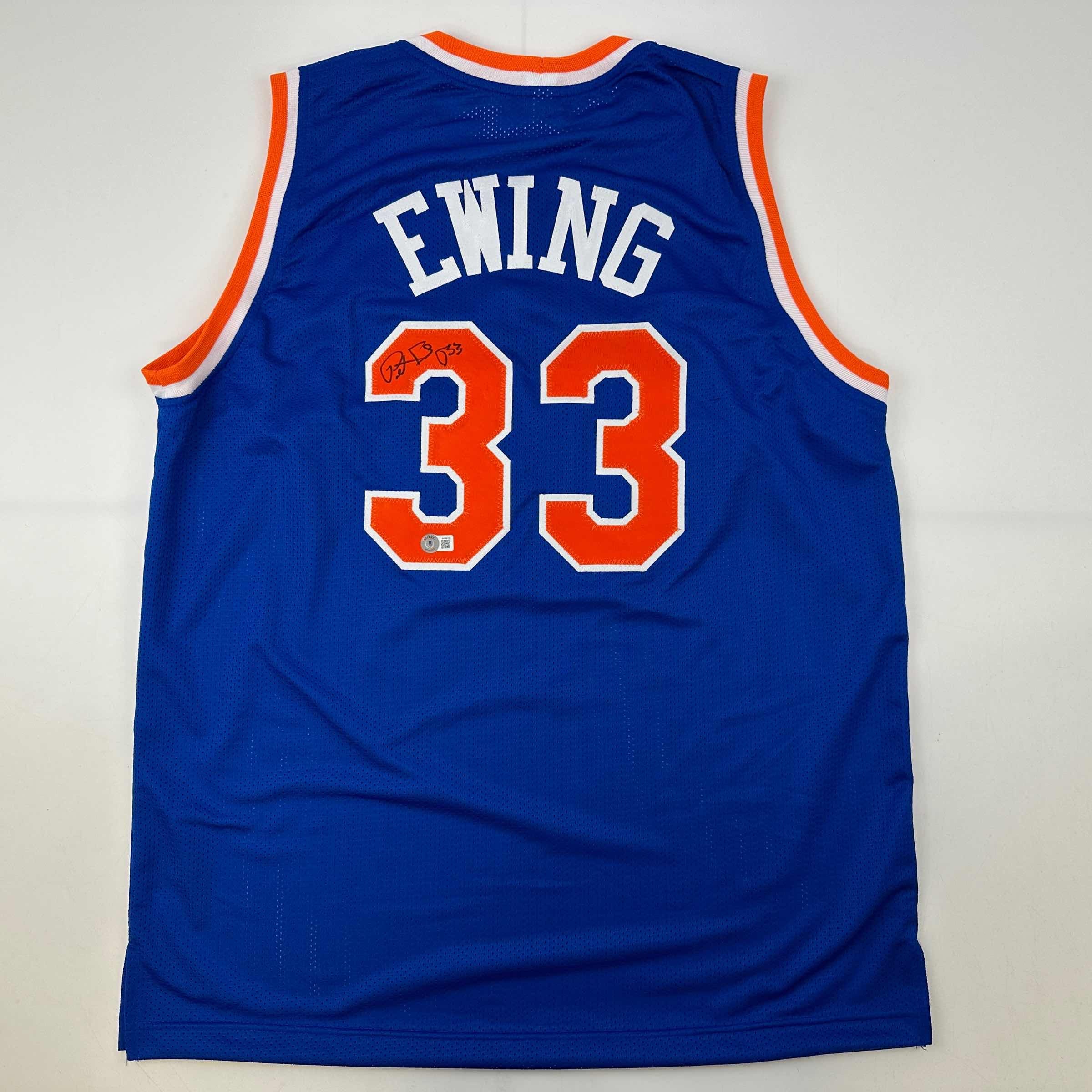 Autographed Patrick Ewing New York Blue Basketball Jersey Beckett