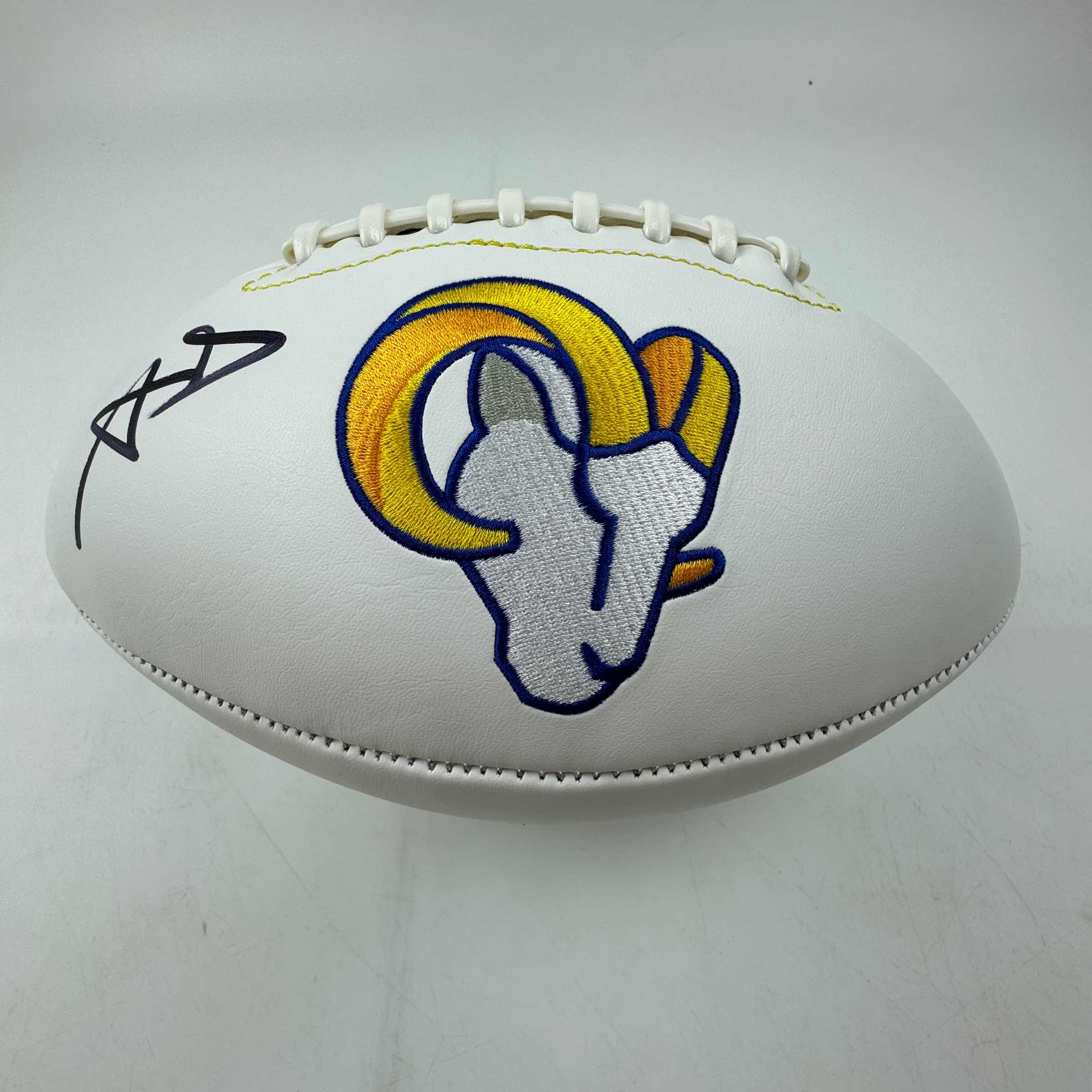 Autographed Los Angeles Rams Aaron Donald White Panel Logo Football