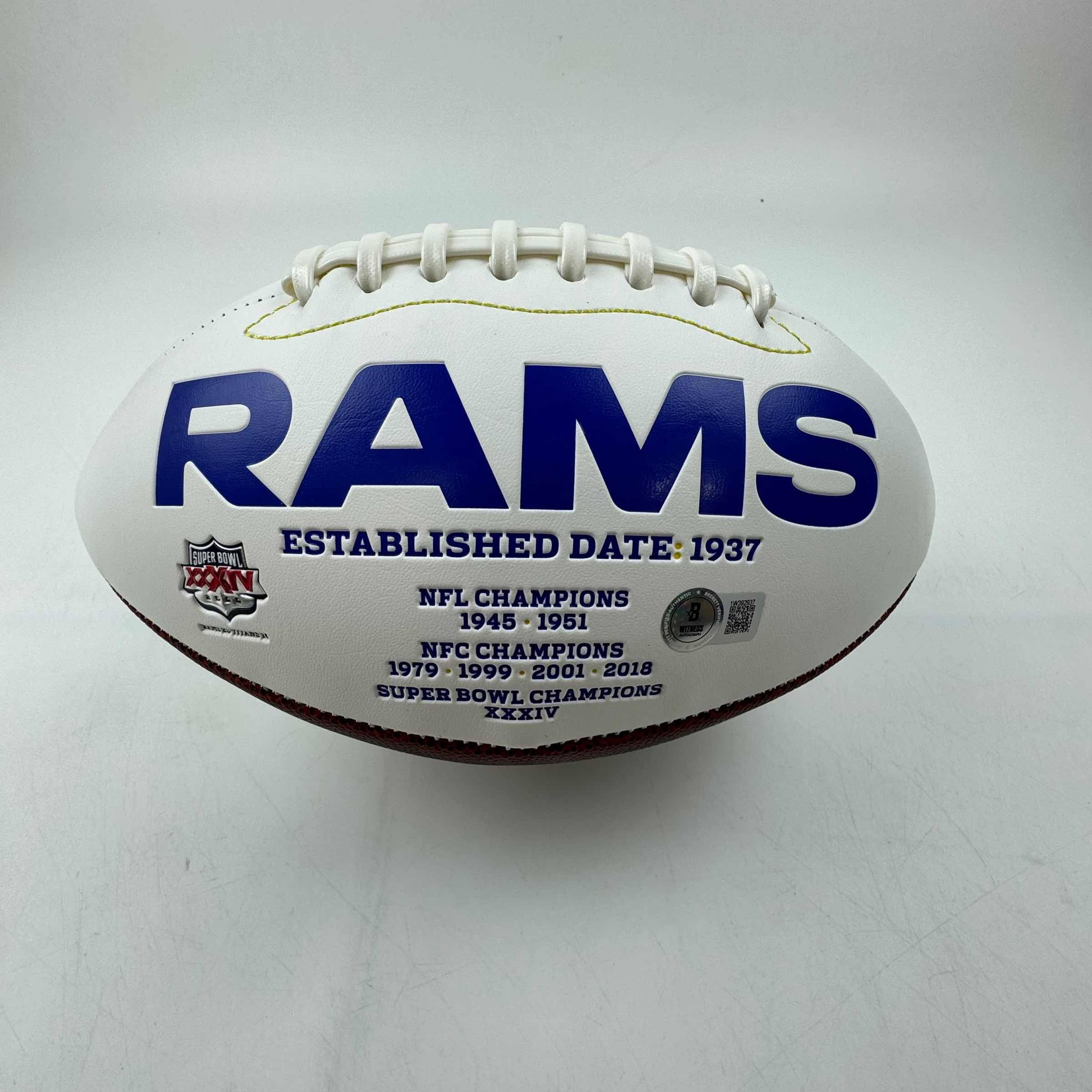 Autographed Los Angeles Rams Aaron Donald White Panel Logo Football