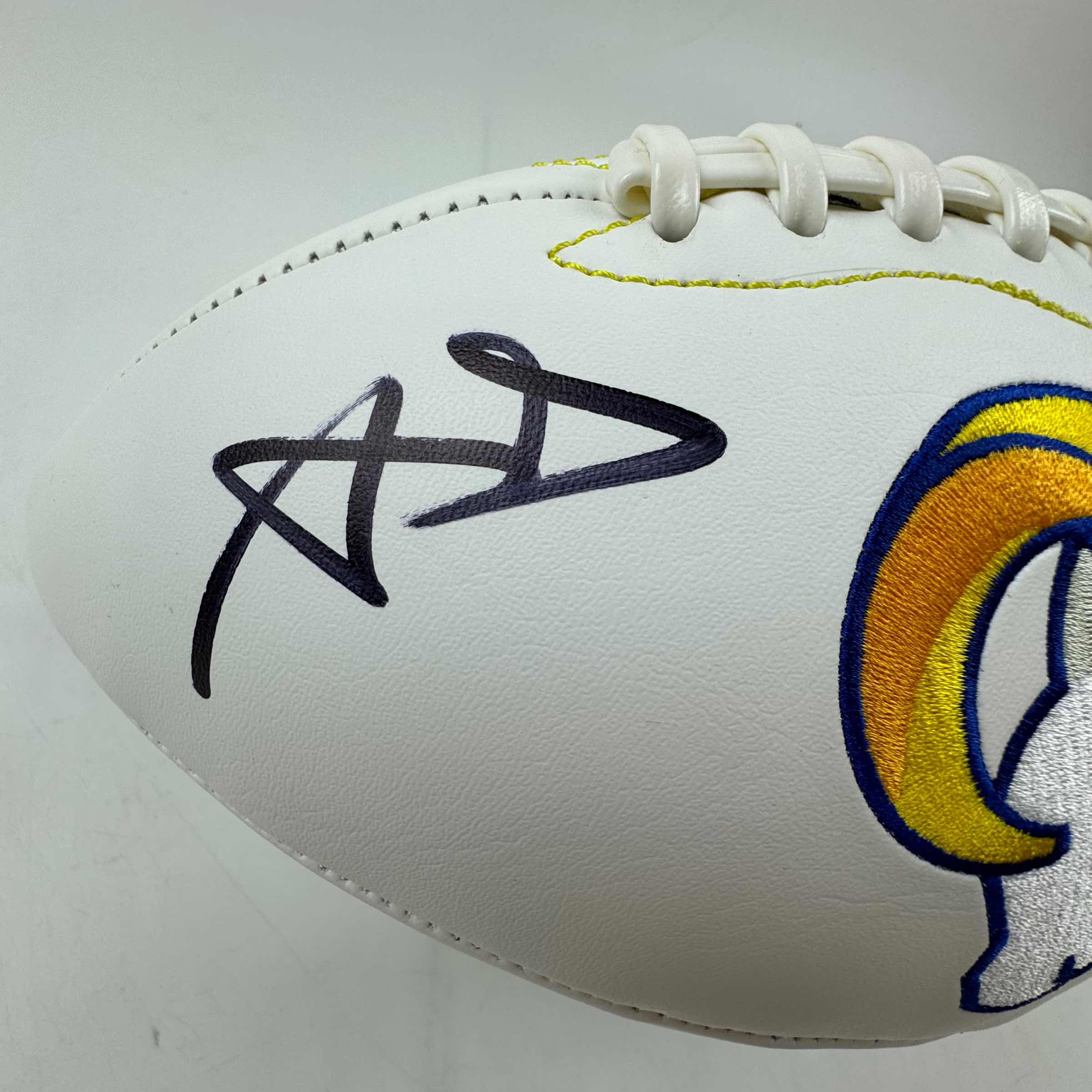 Autographed Los Angeles Rams Aaron Donald White Panel Logo Football