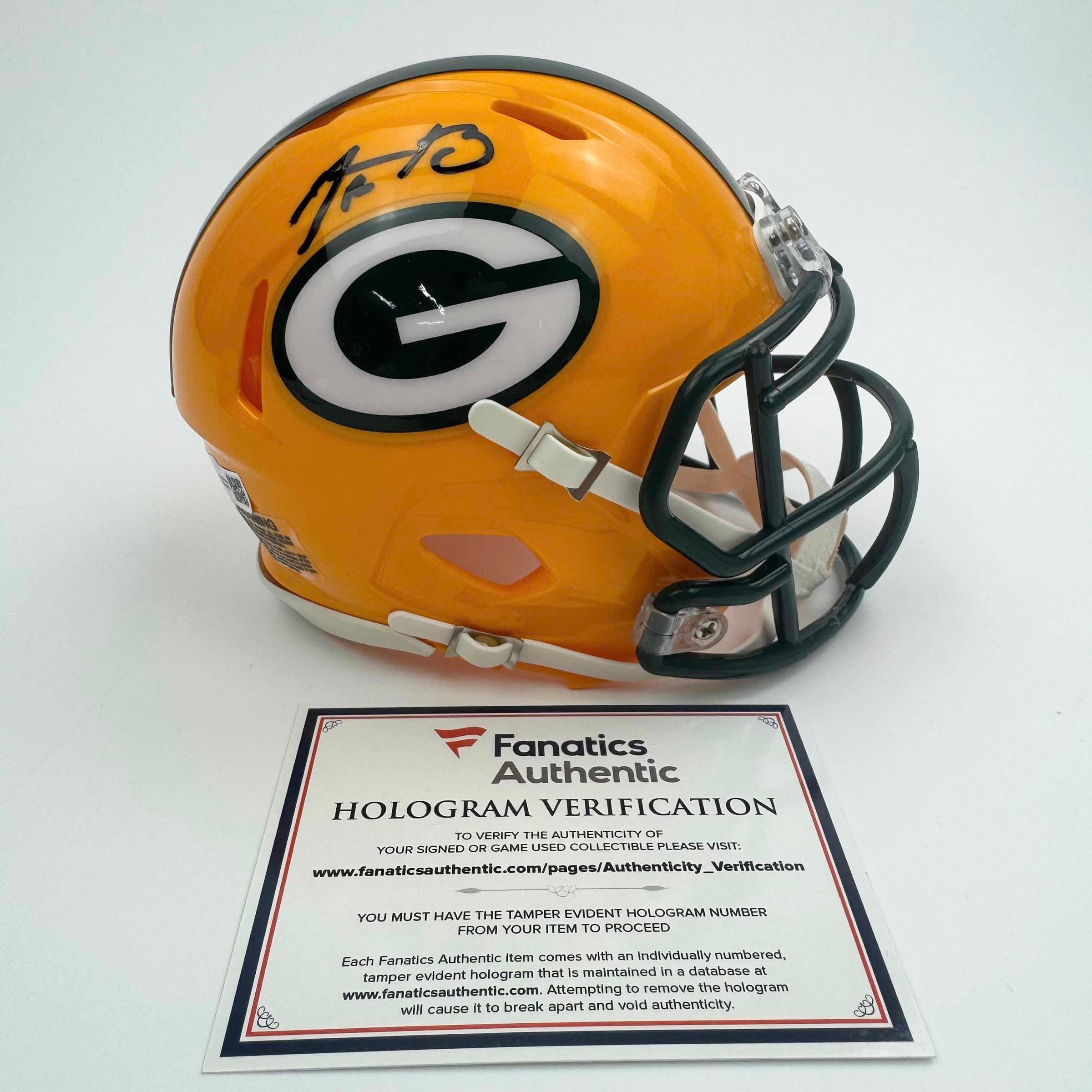 Autographed Green Bay Packers Aaron Rodgers Football Speed Mini Helmet