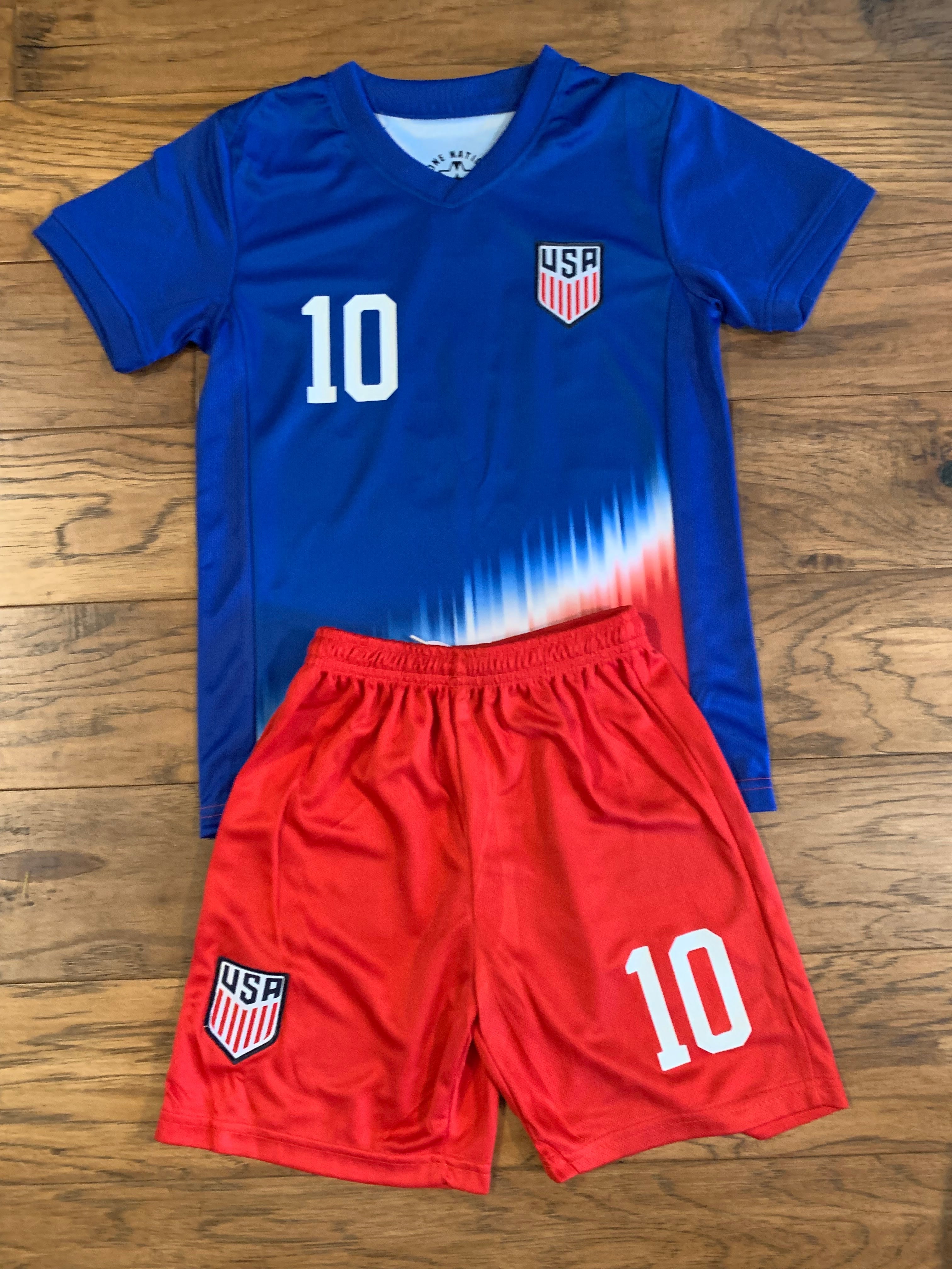 Christian Pulisic Usa 2024 Kids Youth Soccer Jersey Kit 2 Piece Set