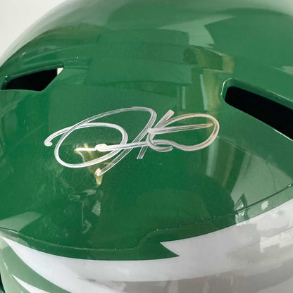 Autographed Philadelphia Eagles Jalen Hurts Kelly Green Full Size Replica Football Helmet