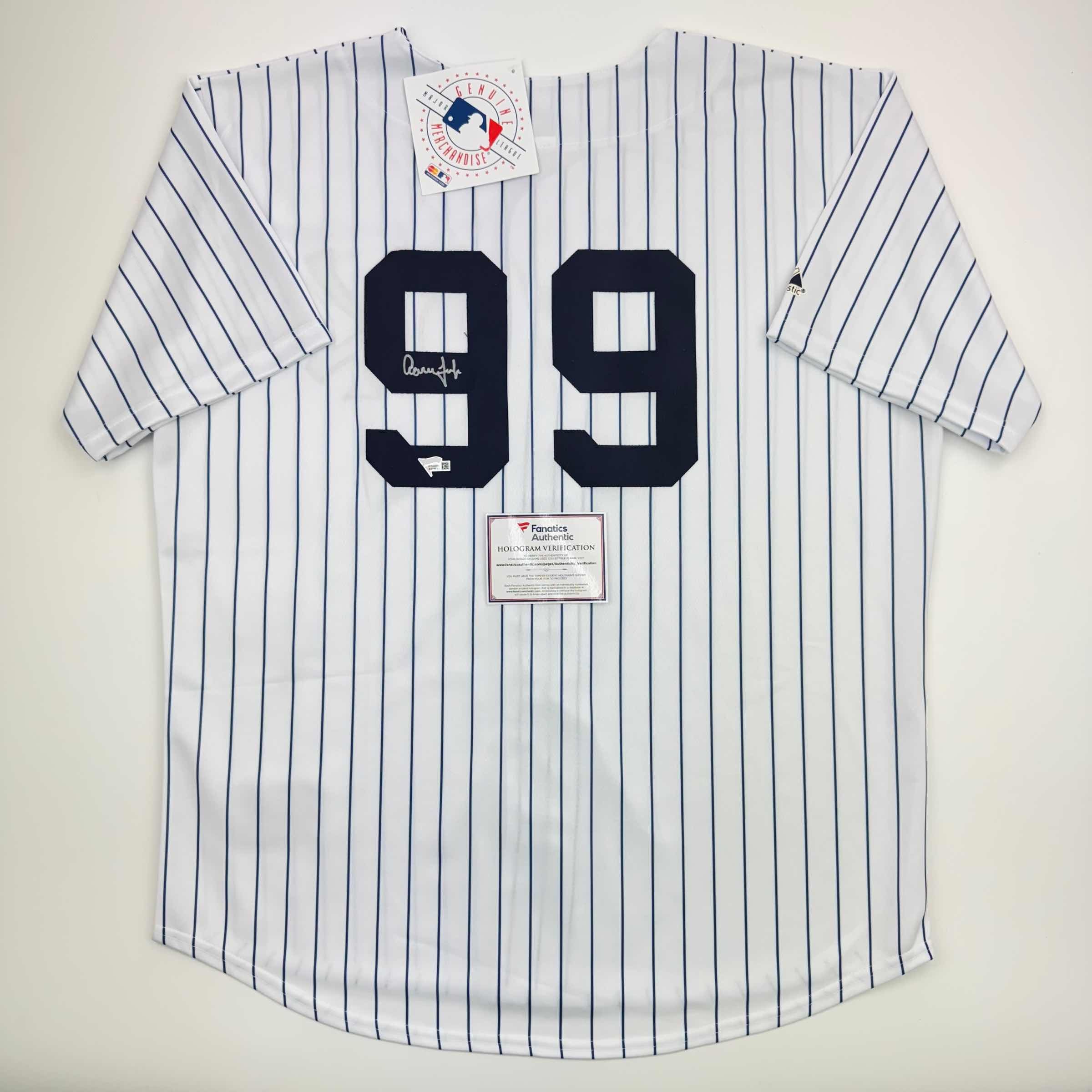 Autographed New York Yankees Aaron Judge Authentic Majestic Pinstripe Baseball Jersey