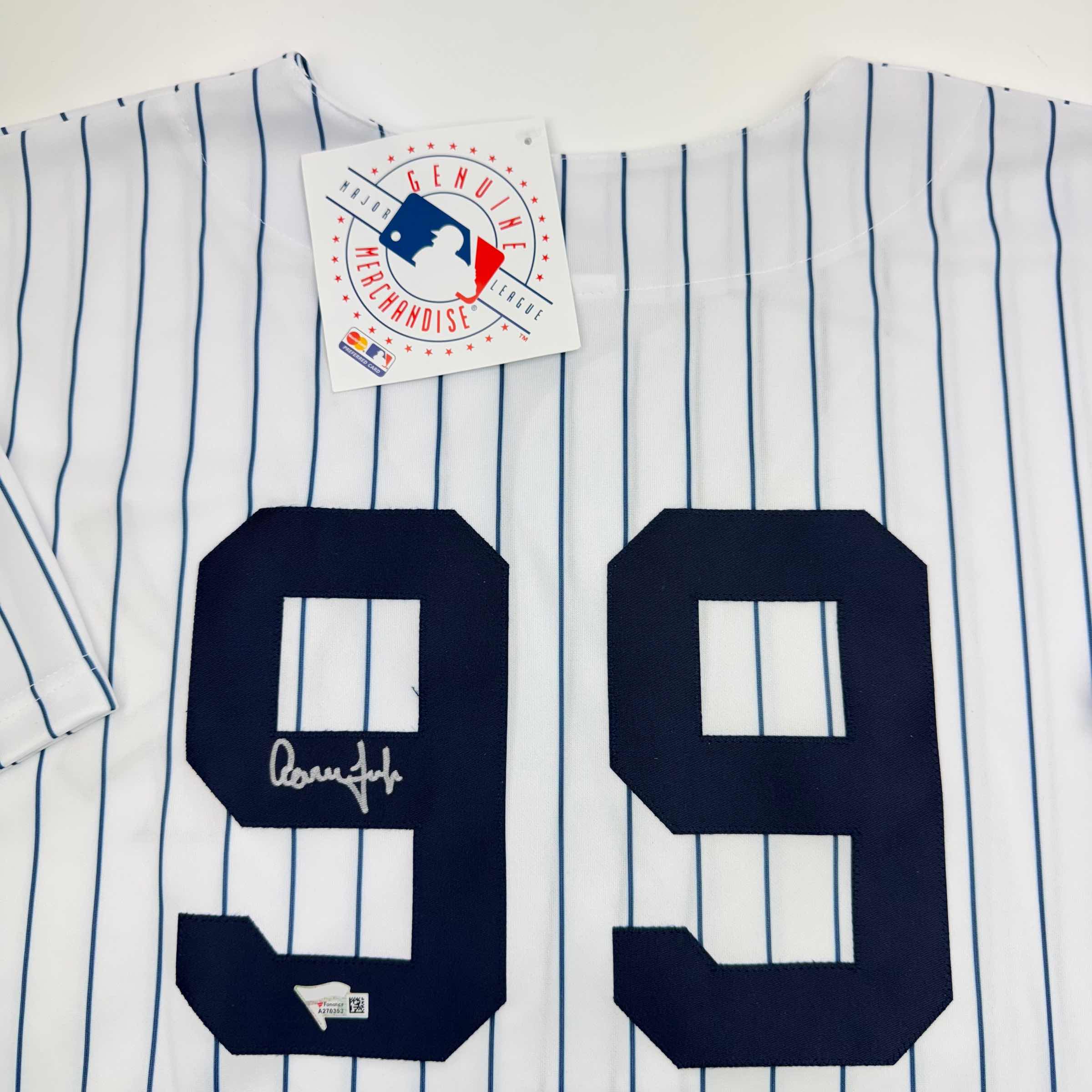Autographed New York Yankees Aaron Judge Authentic Majestic Pinstripe Baseball Jersey