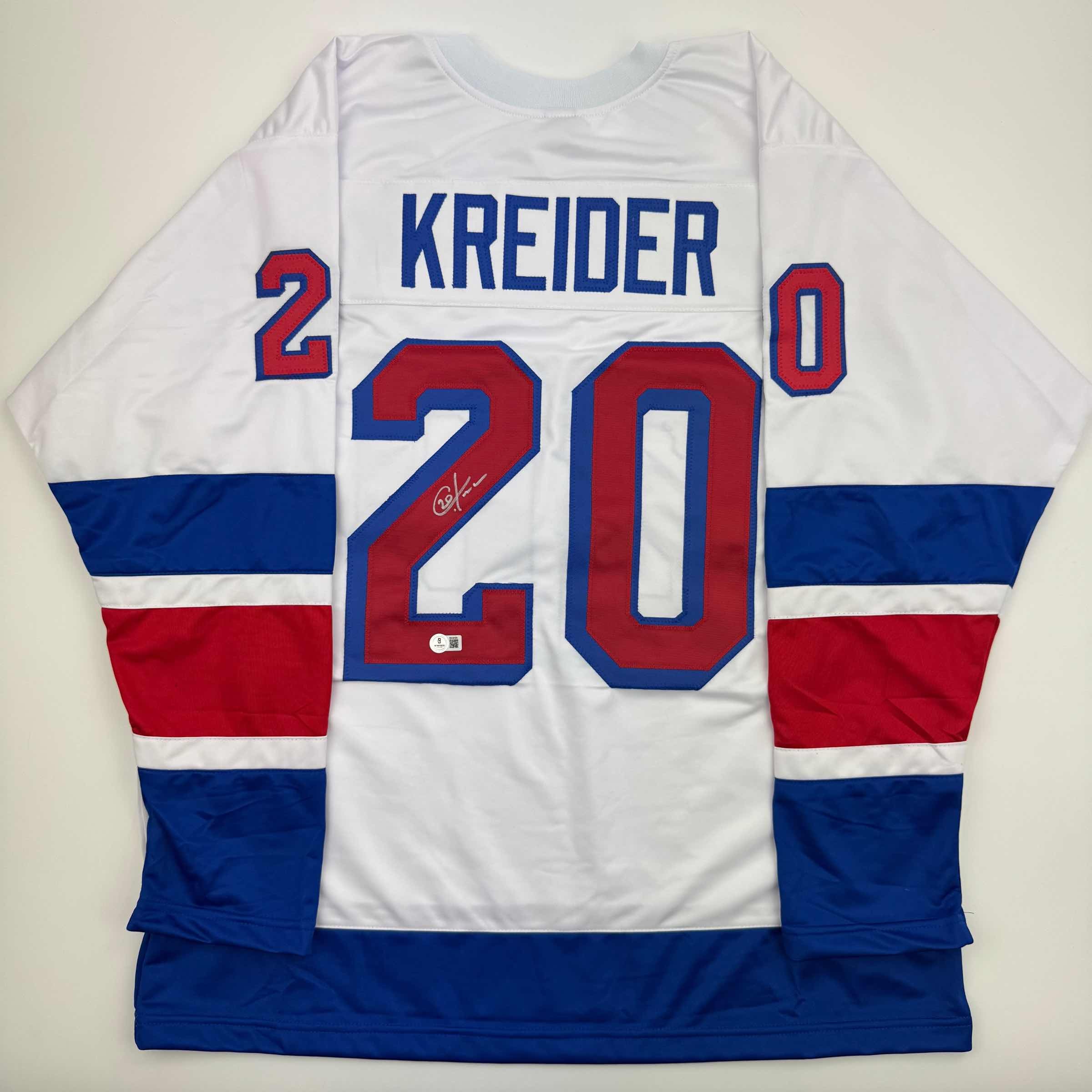 Autographed/Signed Chris Kreider New York White Hockey Jersey Beckett BAS COA