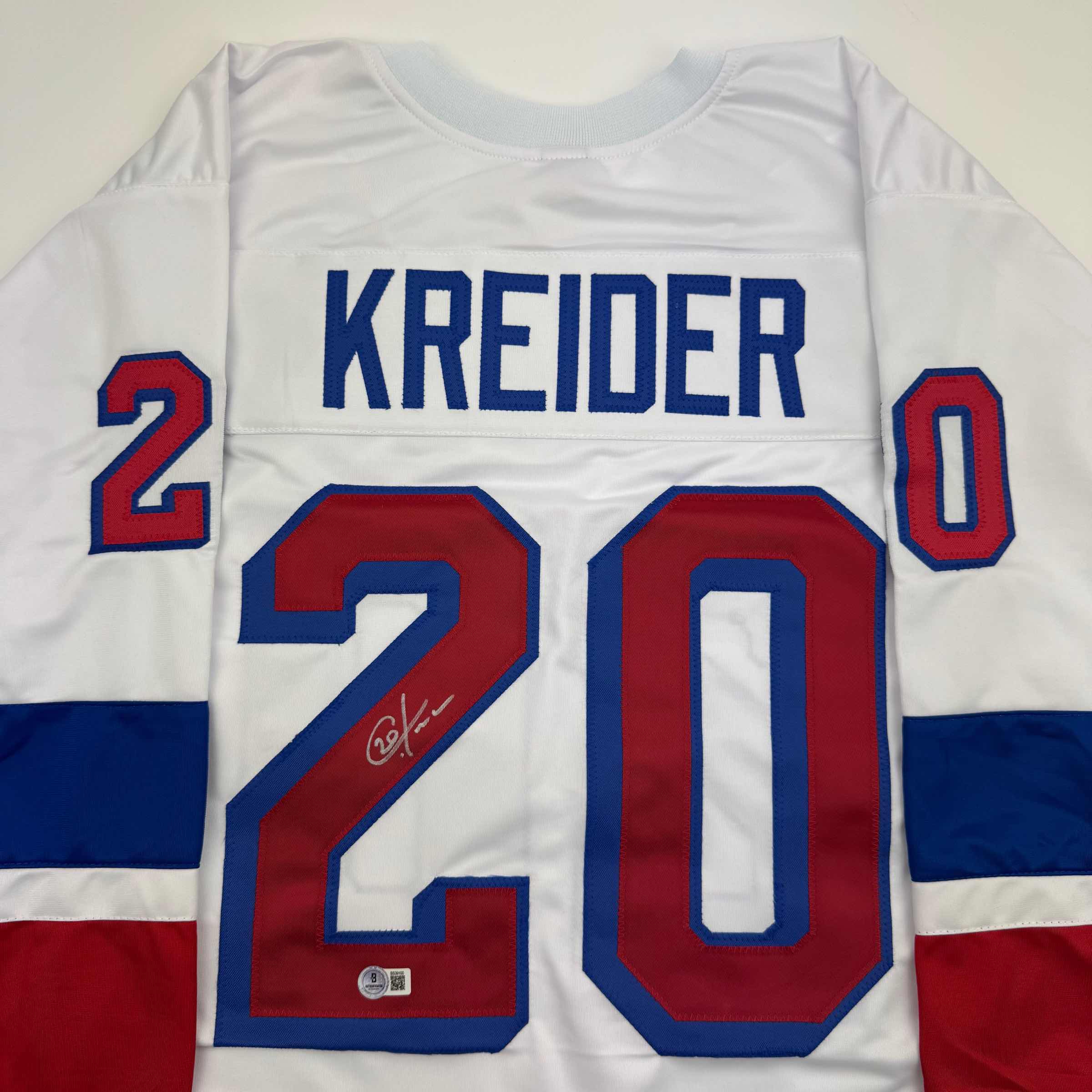 Autographed/Signed Chris Kreider New York White Hockey Jersey Beckett BAS COA