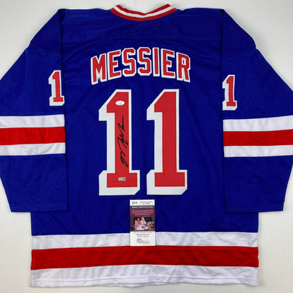 Autographed/Signed Mark Messier New York Blue Hockey Jersey JSA COA