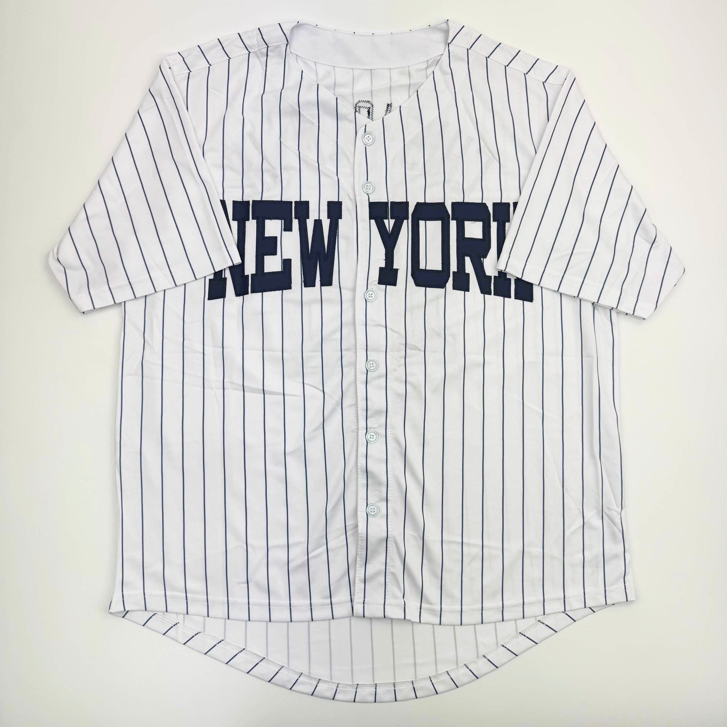 Autographed/Signed Jazz Chisholm Jr. New York Pinstripe Baseball Jersey Beckett BAS COA