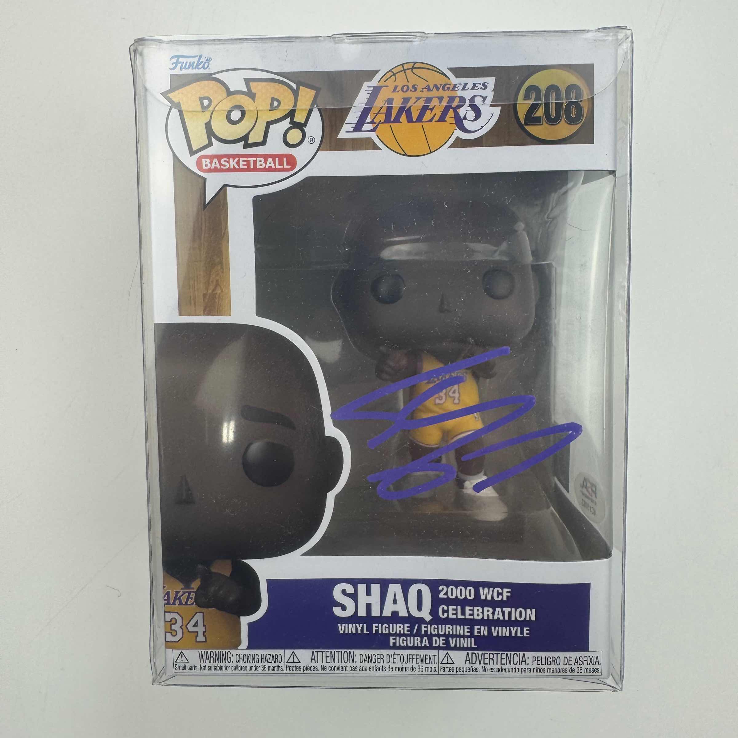 Autographed/Signed Shaq Shaquille O'Neal Los Angeles Lakers Basketball Funko Pop #208 Figurine PSA COA