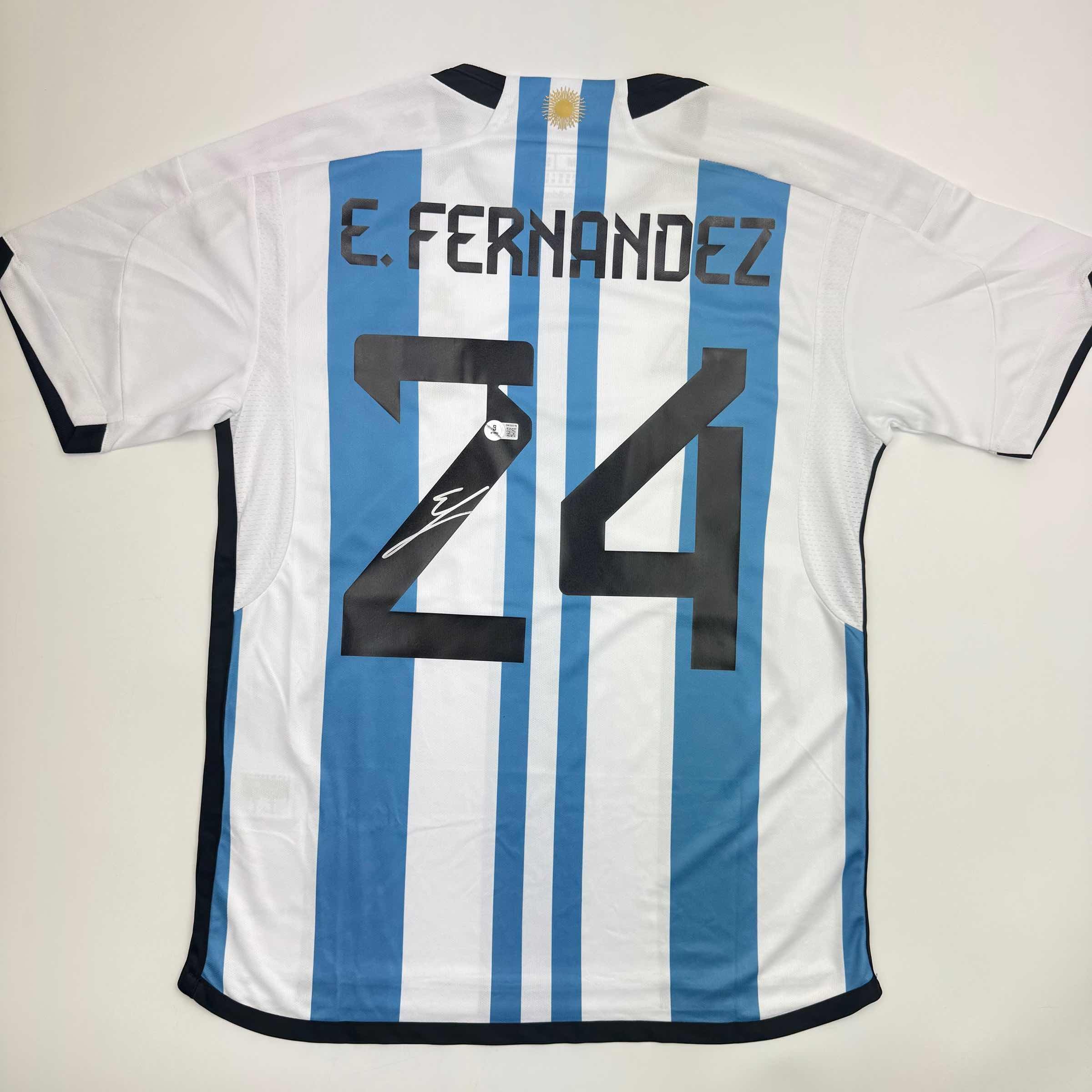 Autographed Enzo Fernandez Argentina Blue/White Soccer World Cup Jersey