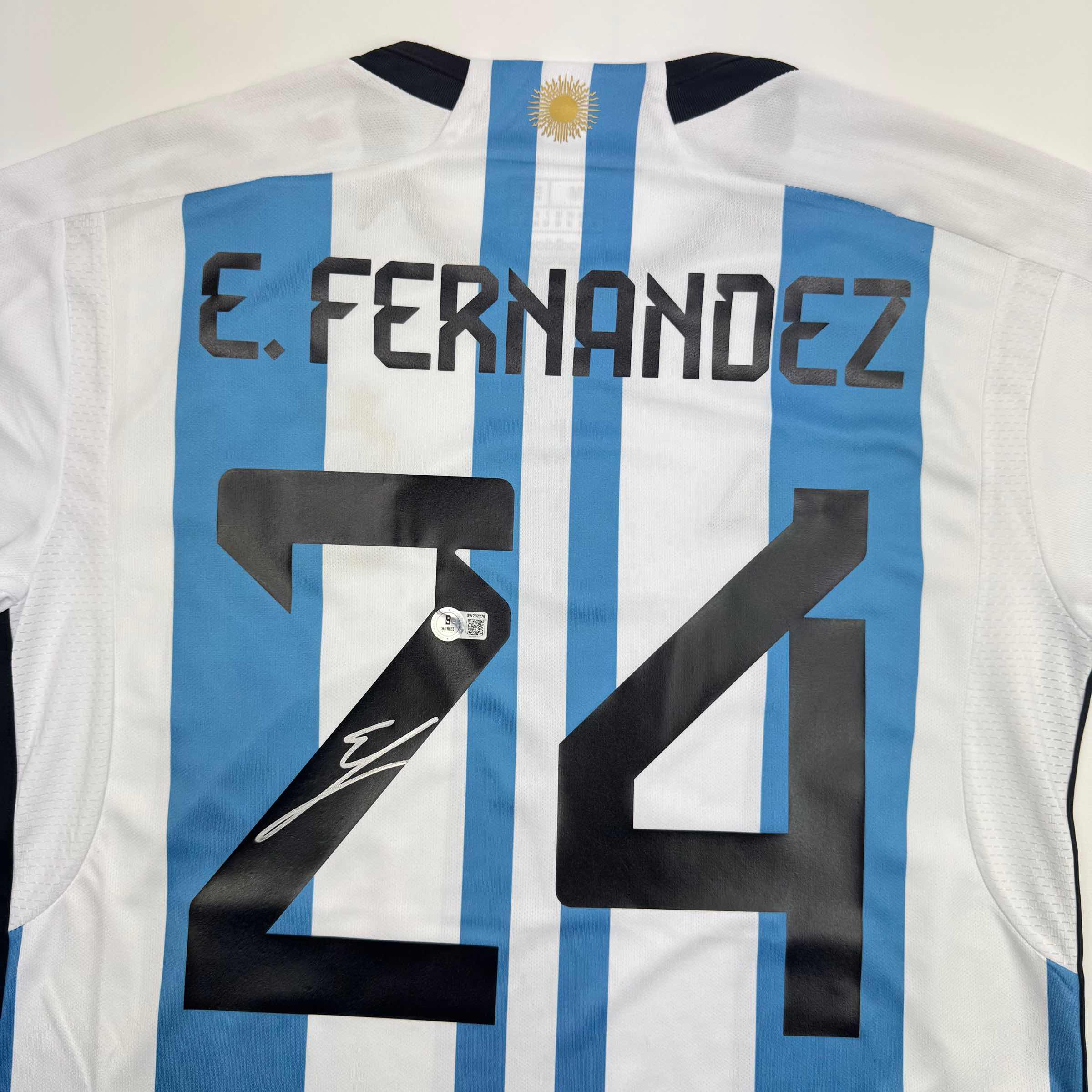 Autographed Enzo Fernandez Argentina Blue/White Soccer World Cup Jersey