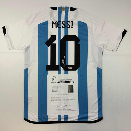 Autographed Lionel Leo Messi Argentina Blue/White Soccer Jersey