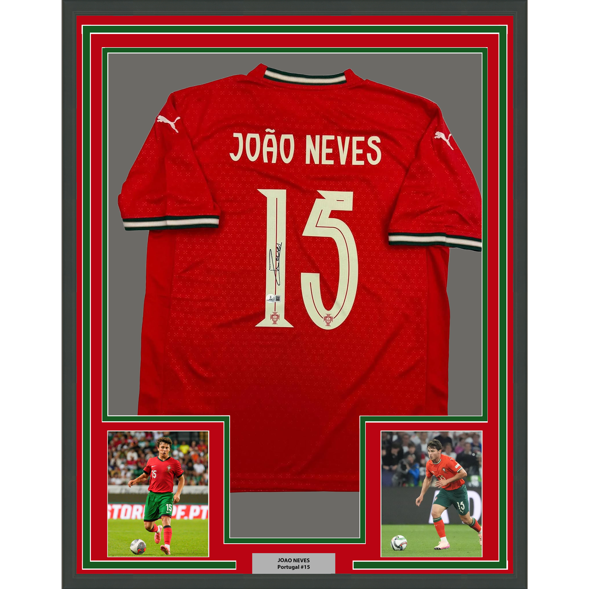 Autographed Joao Neves 35x39 Portugal Soccer Team World Cup Framed Jersey