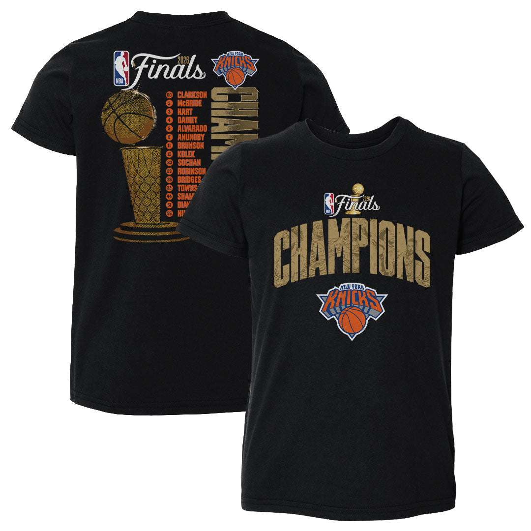 New York Knicks NBA Finals 2026 Champions Roster F&B WHT Kids T-Shirt