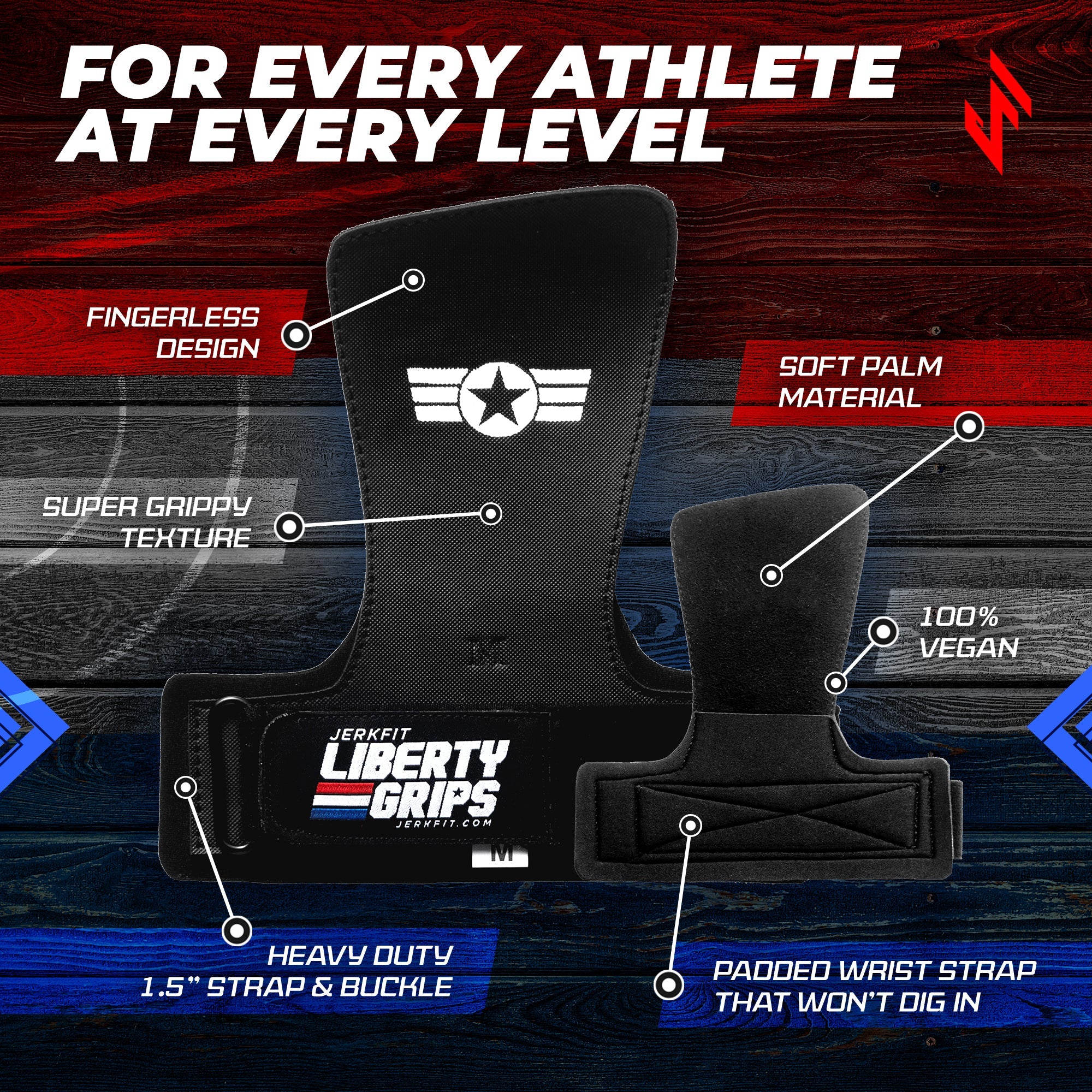 JerkFit Liberty Grips 2.0 Fingerless Hand Grips for CrossFit