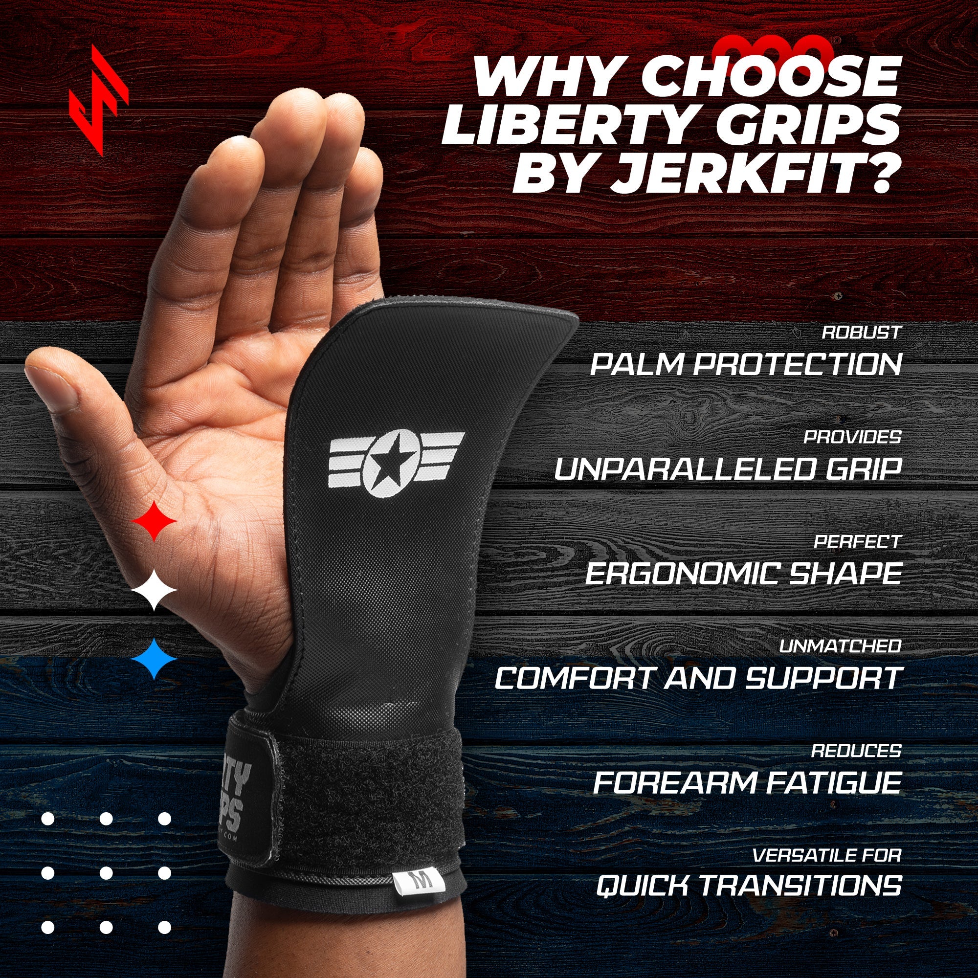 JerkFit Liberty Grips 2.0 Fingerless Hand Grips for CrossFit