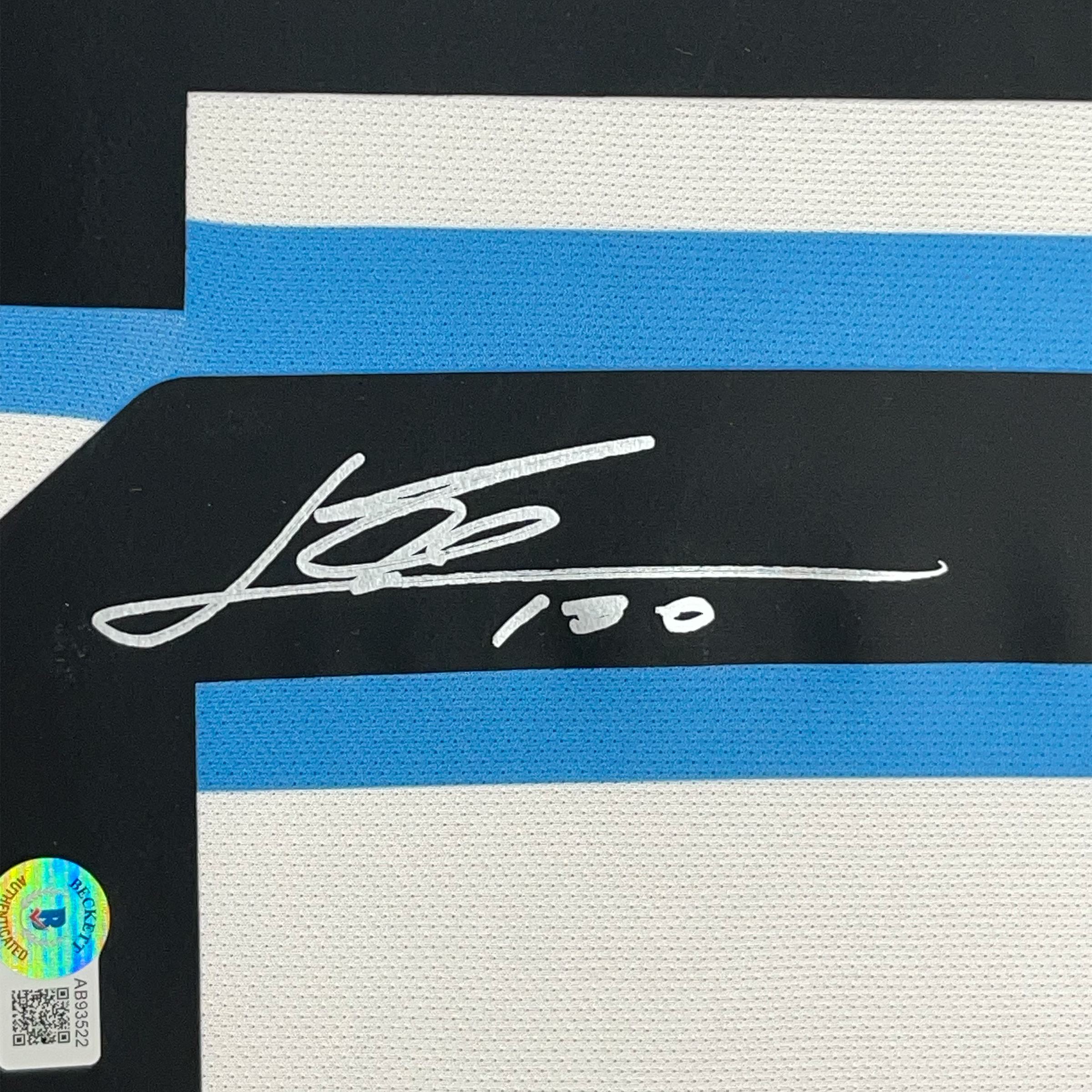Autographed Lionel Leo Messi 35x39 Argentina Blue/White Framed Soccer Jersey