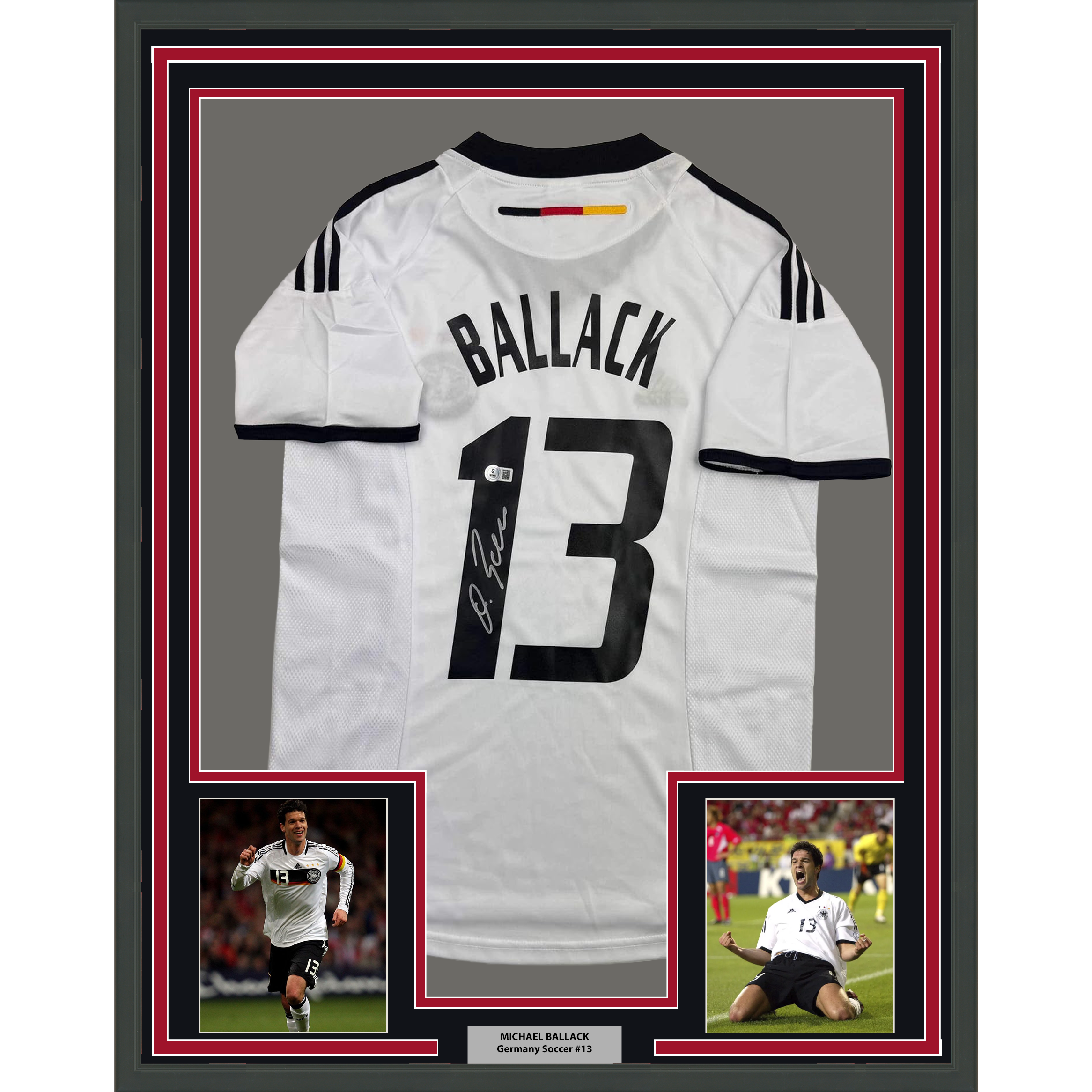 Autographed Michael Ballack 35x39 Germany White Soccer World Cup Framed Jersey