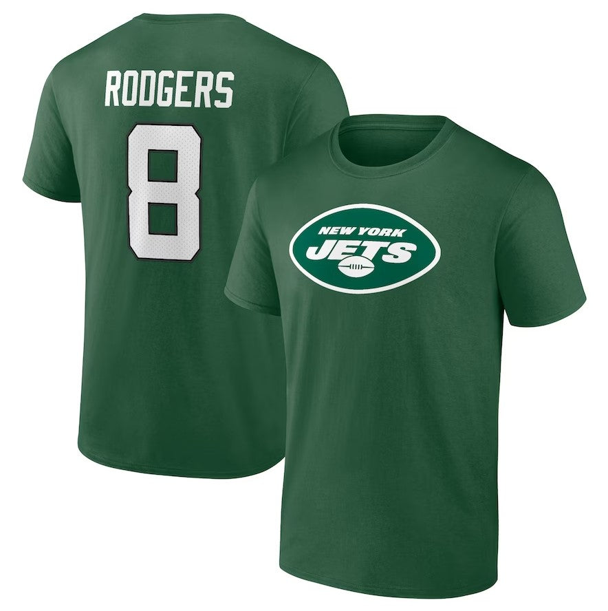 New York Jets Aaron Rodgers Icon Name & Number T-Shirt