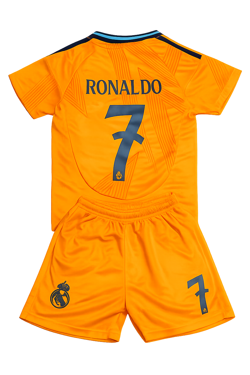 Ronaldo 7 Real Madrid Away Orange 3rd Jersey Toddler/youth Soccer Jersey Kids Kit