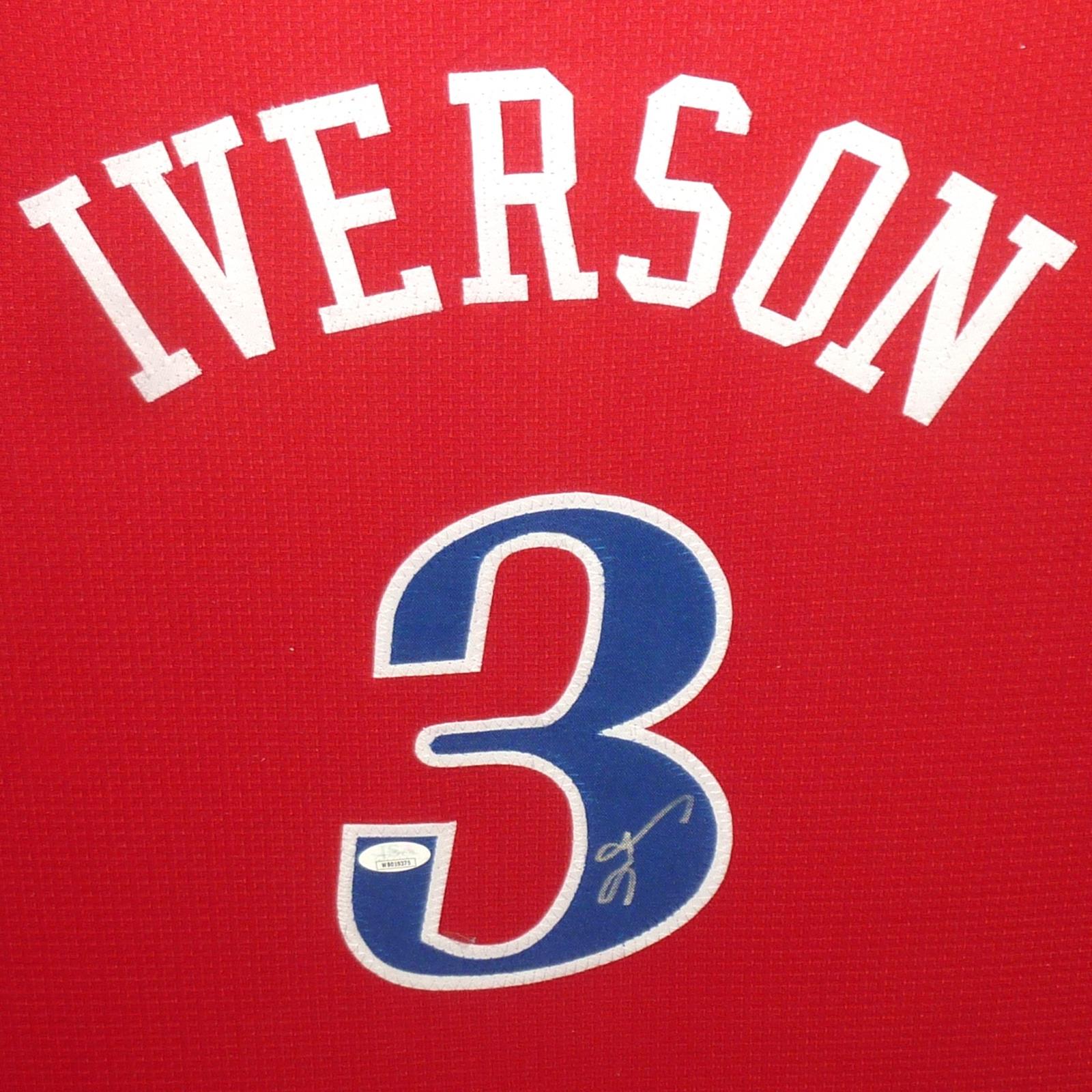 Autographed Philadelphia 76ers Allen Iverson (Red #3) Deluxe Framed Jersey
